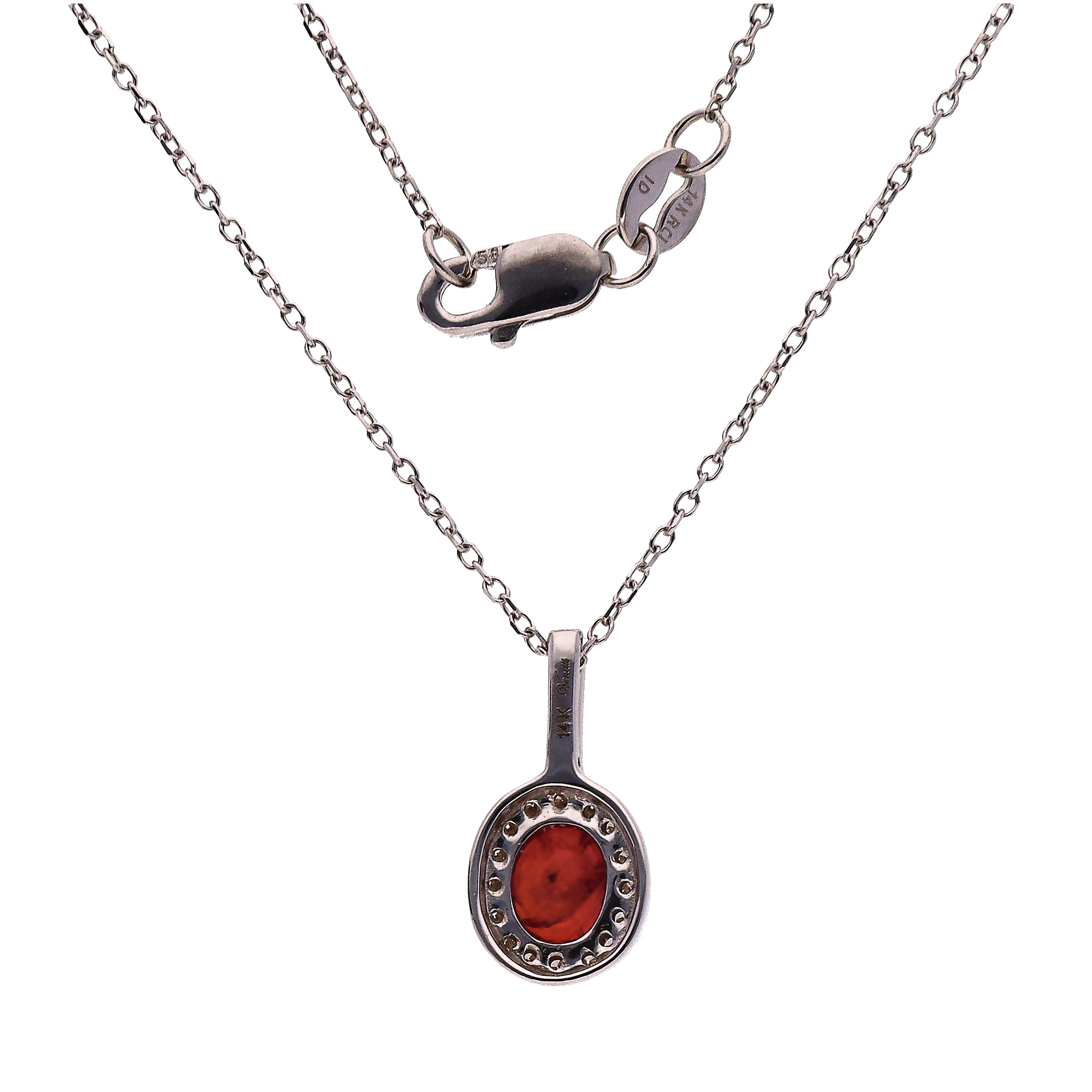 14K White Gold Oval Ruby and Diamond Necklace