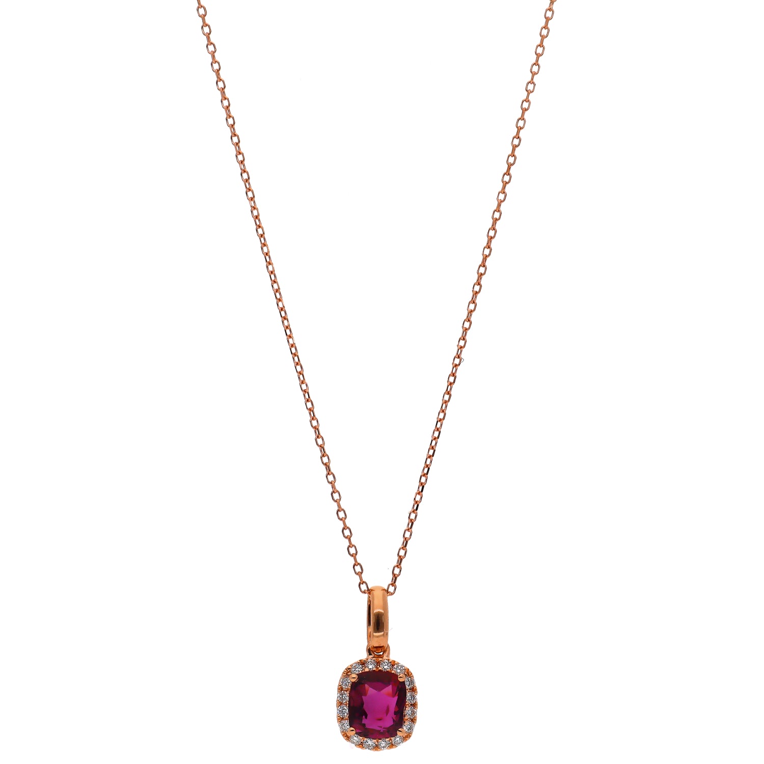 14K Rose Gold Ruby and Diamond Pendant Necklace