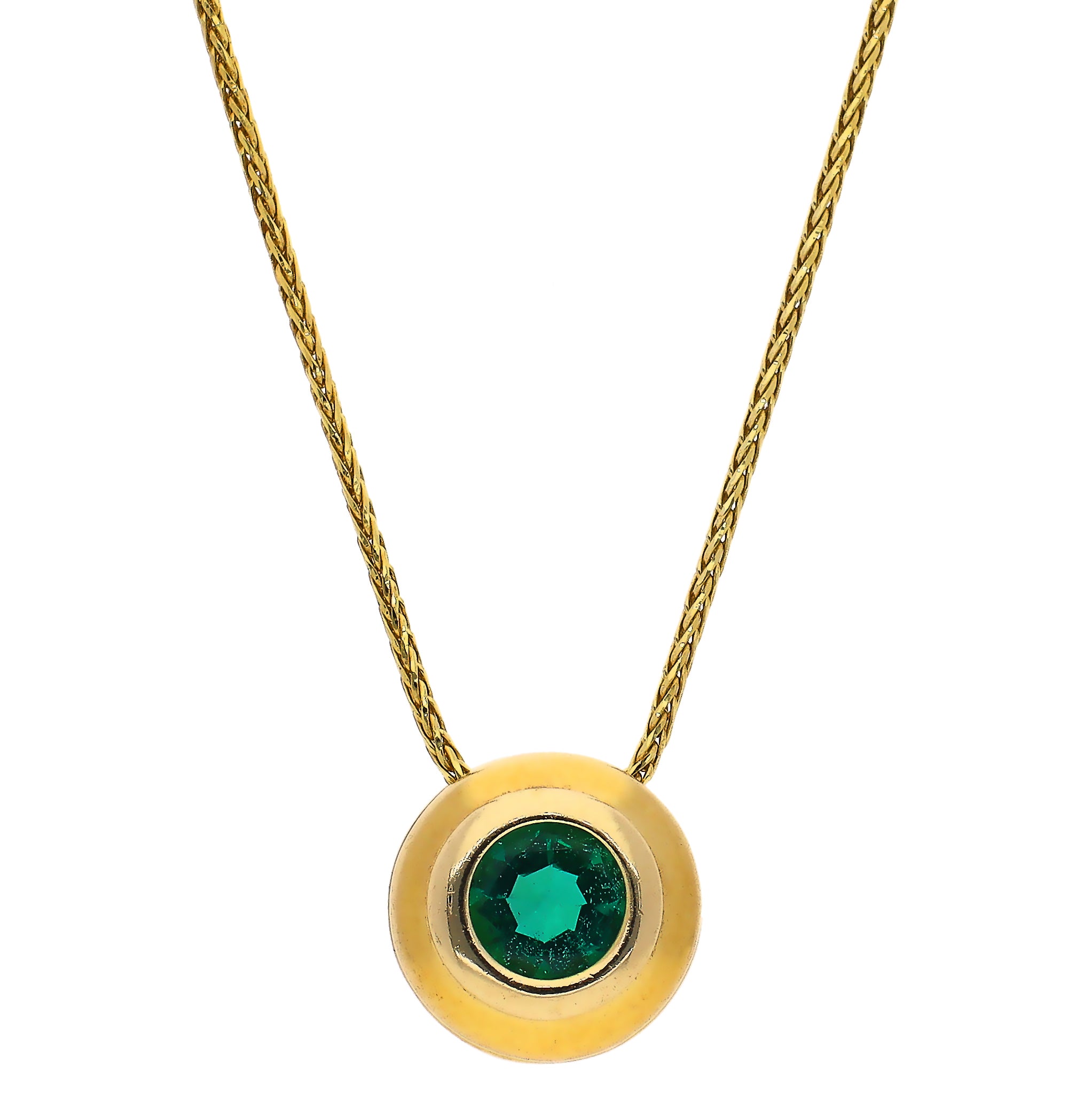 14k Yellow Gold Emerald Bezel Set Necklace