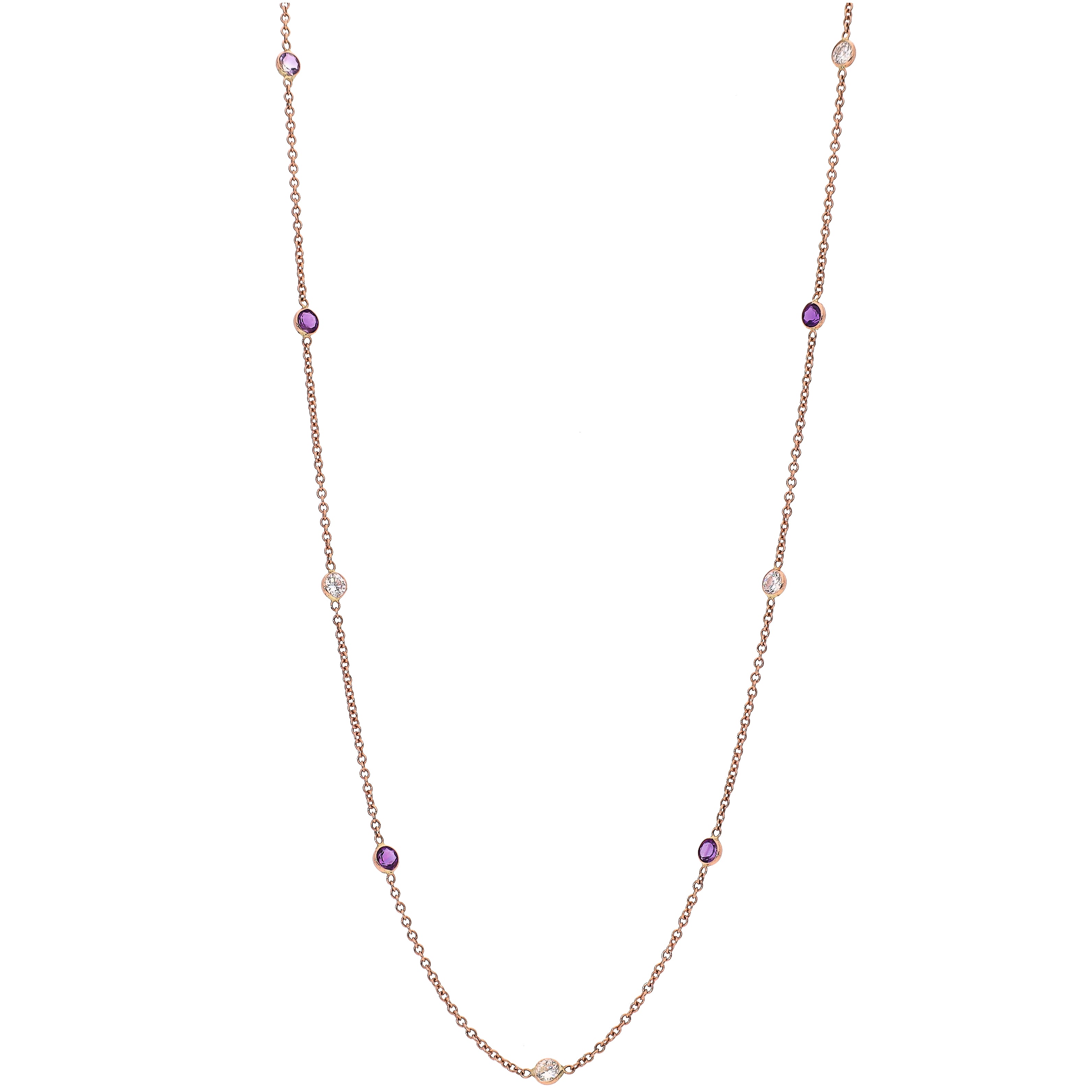 14K Rose Gold Amethyst and Diamond Station Necklace