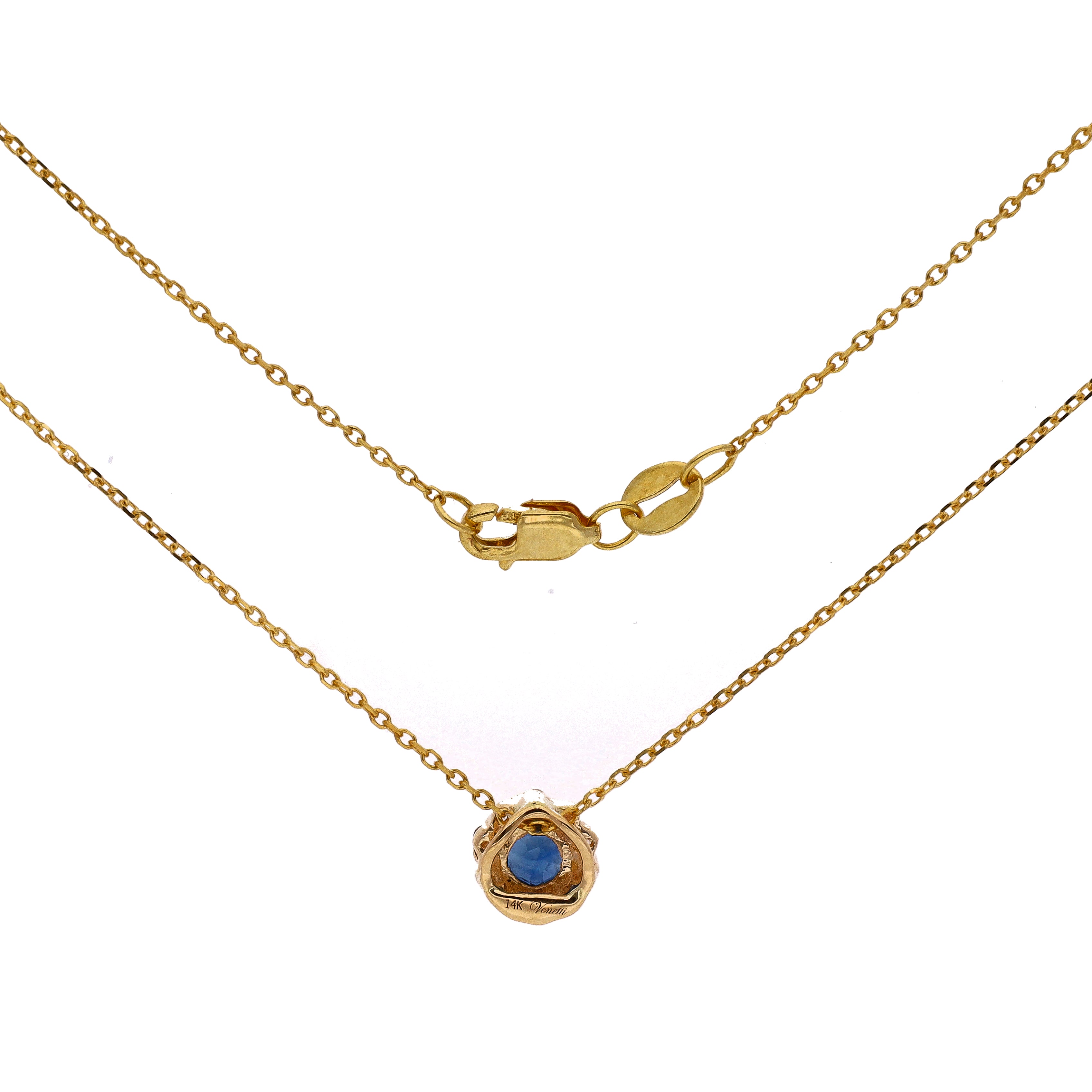14K Yellow Gold Round Sapphire & Diamond Necklace