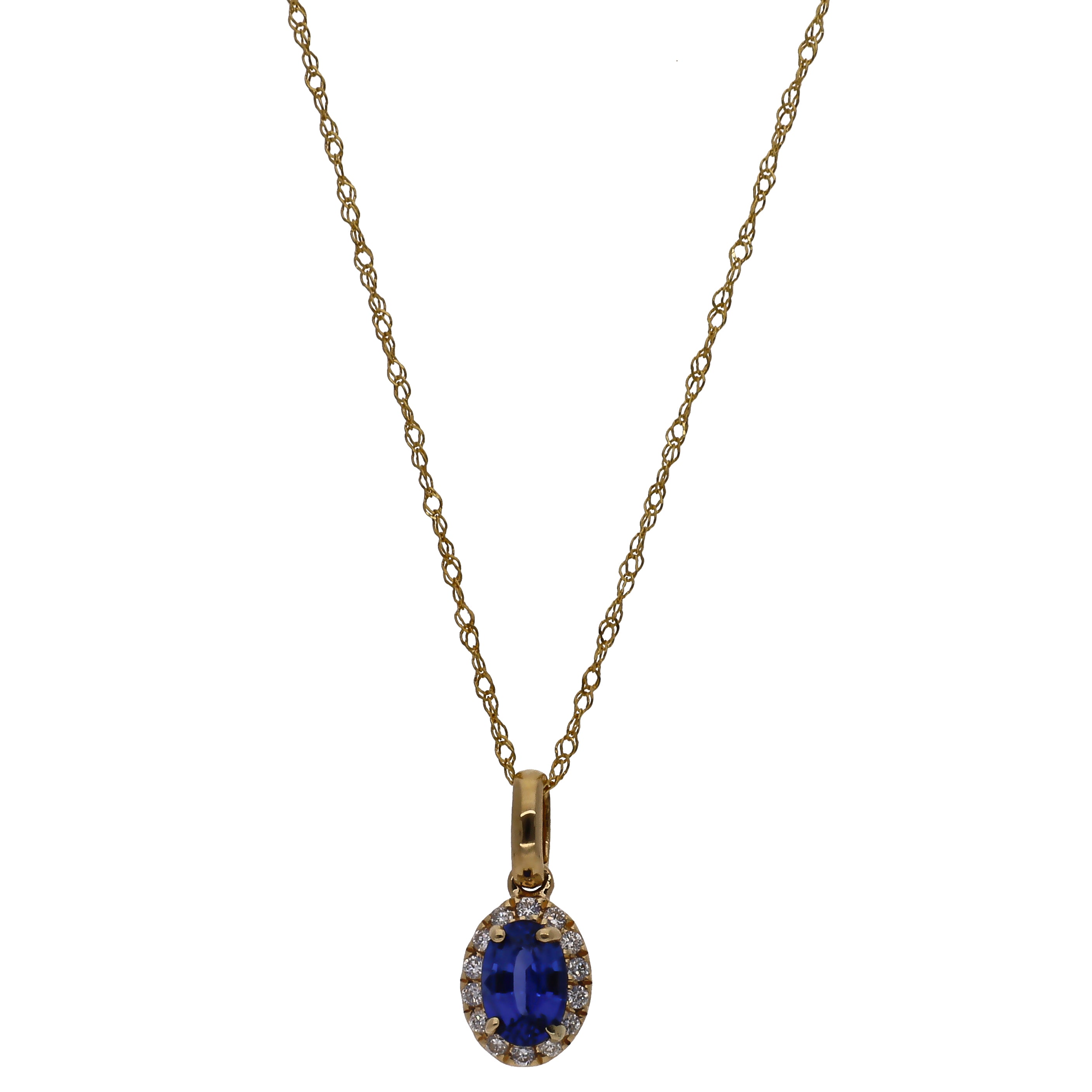 14K Yellow Gold Sapphire and Diamond 18" Necklace