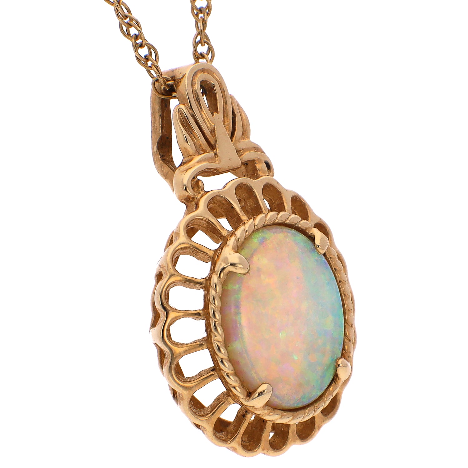 Vintage 14K Yellow Gold Opal Necklace