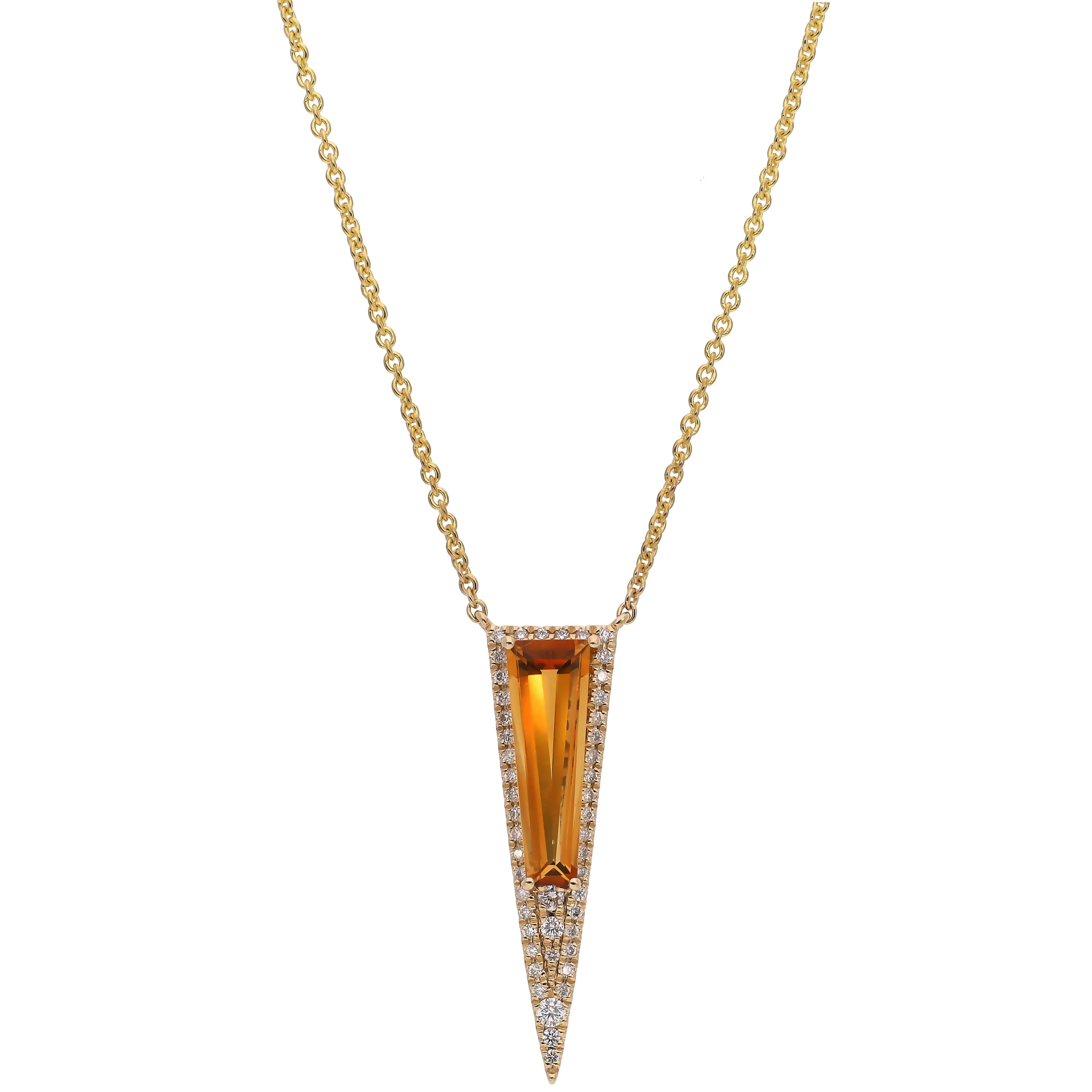 14K Yellow Gold Citrine Necklace Modern Design Inverted Triangle