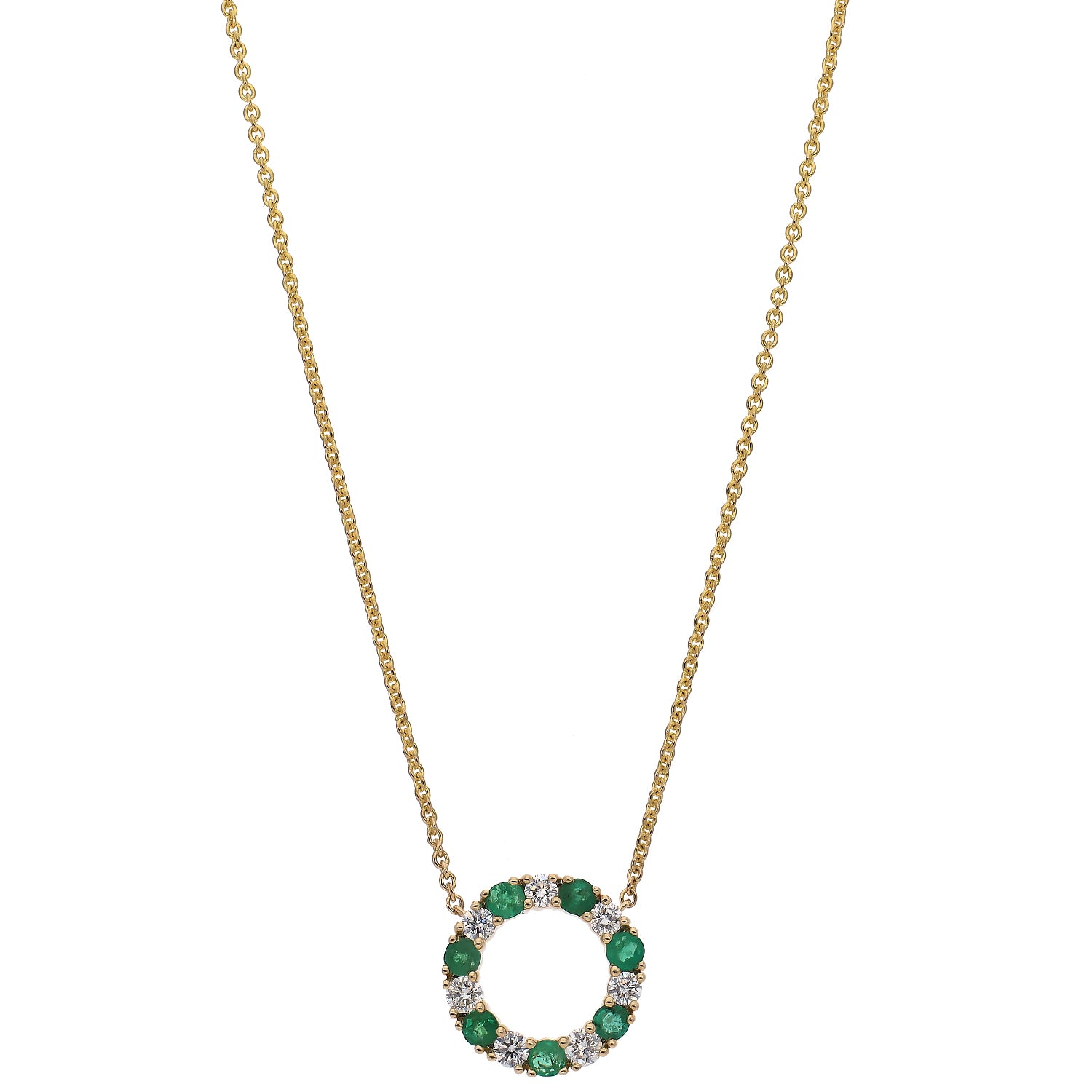 14K Yellow Gold Emerald and Diamond Necklace