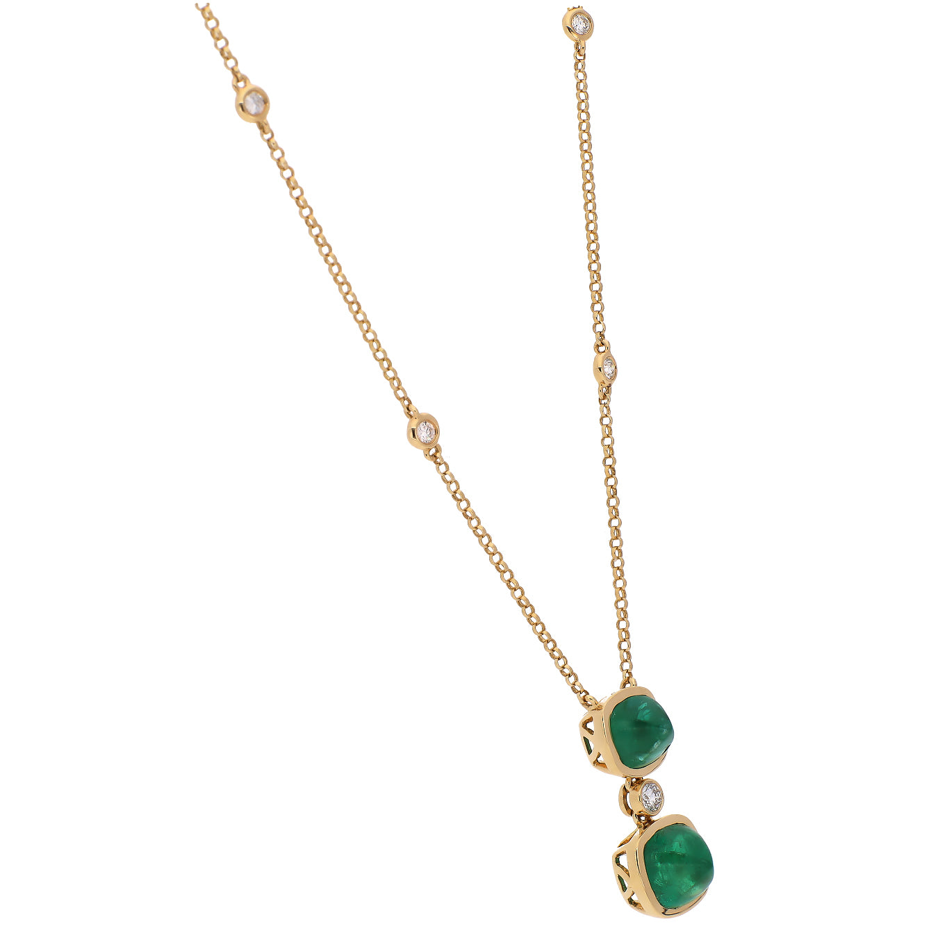 18K Yellow Gold Sugar Loaf Cut Emerald Necklace