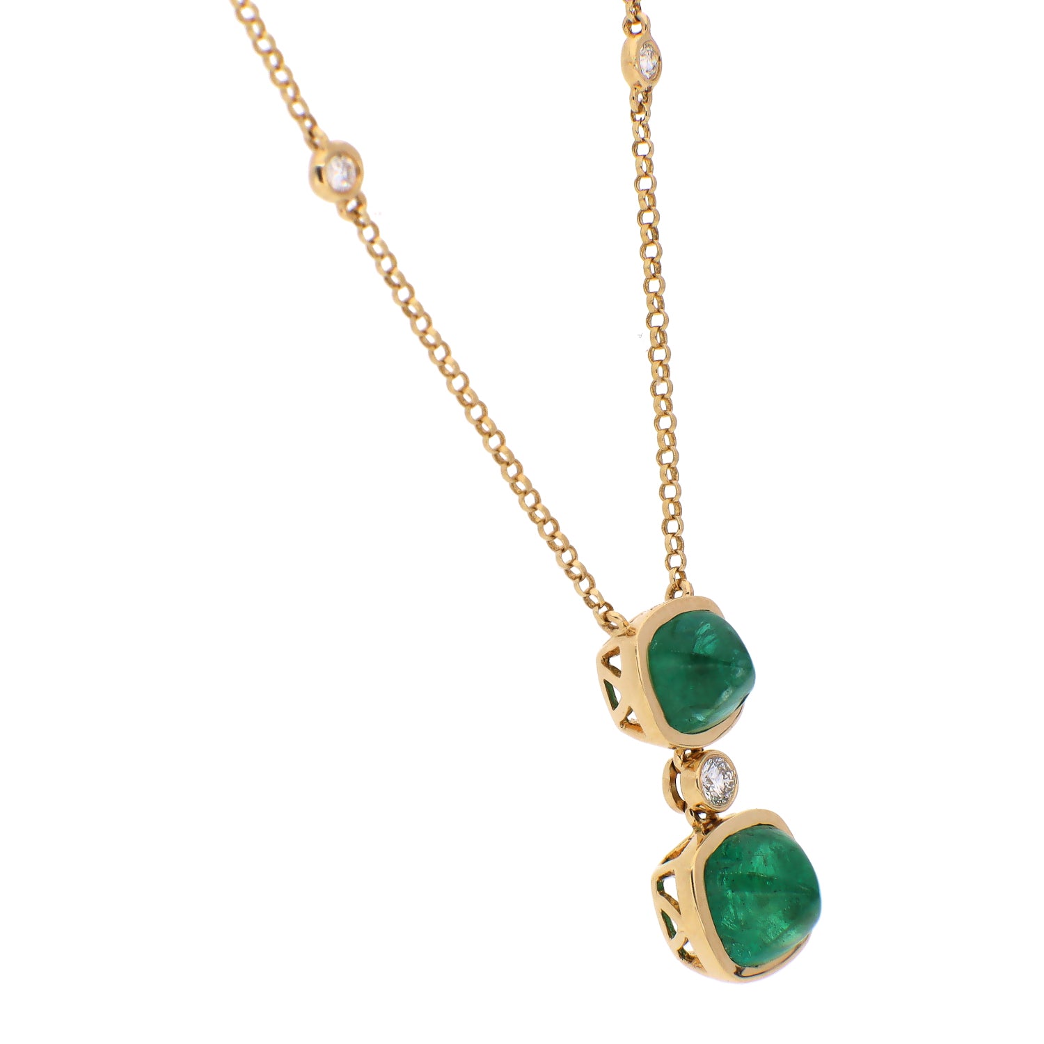 18K Yellow Gold Sugar Loaf Cut Emerald Necklace
