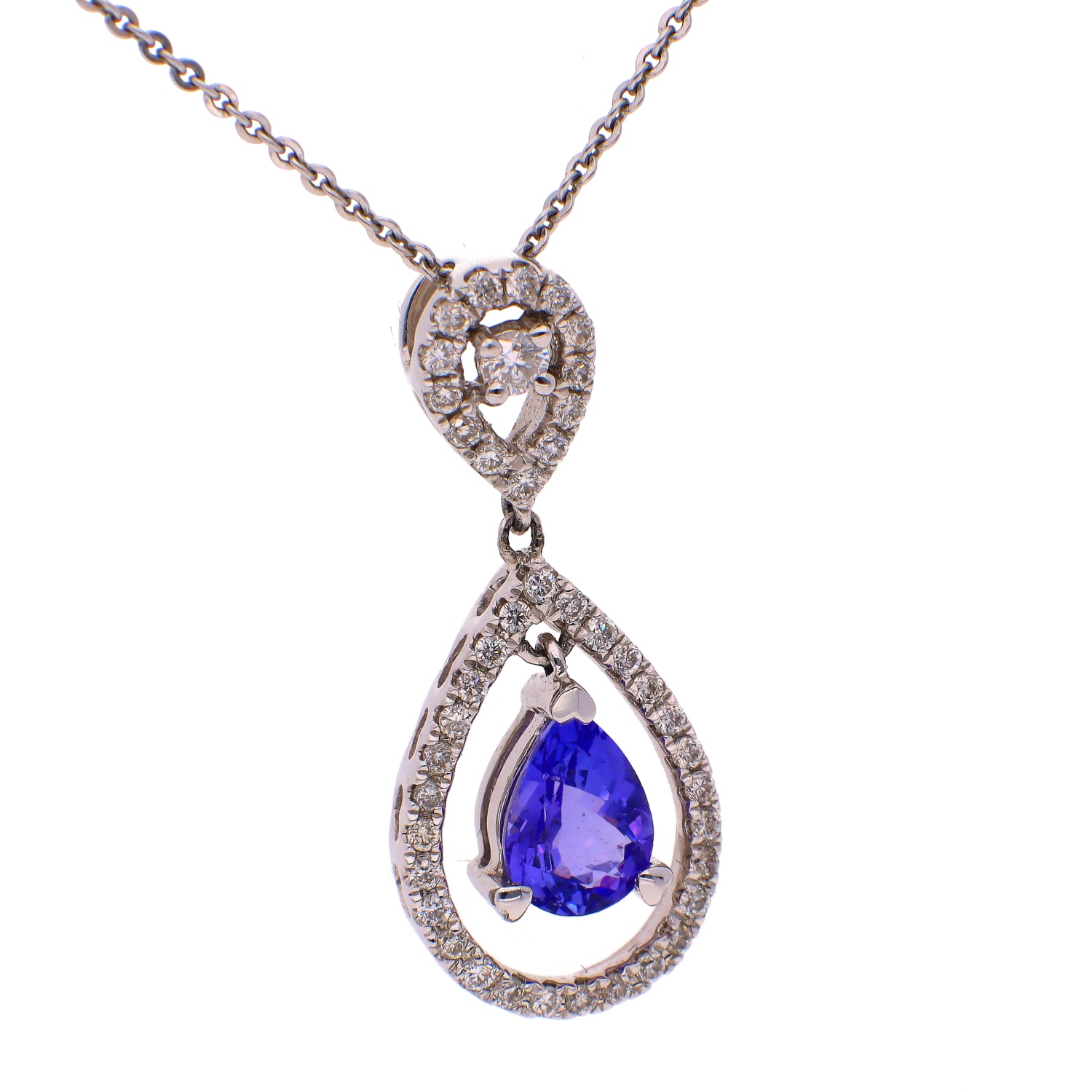 14K White Gold Tanzanite and Diamond Necklace