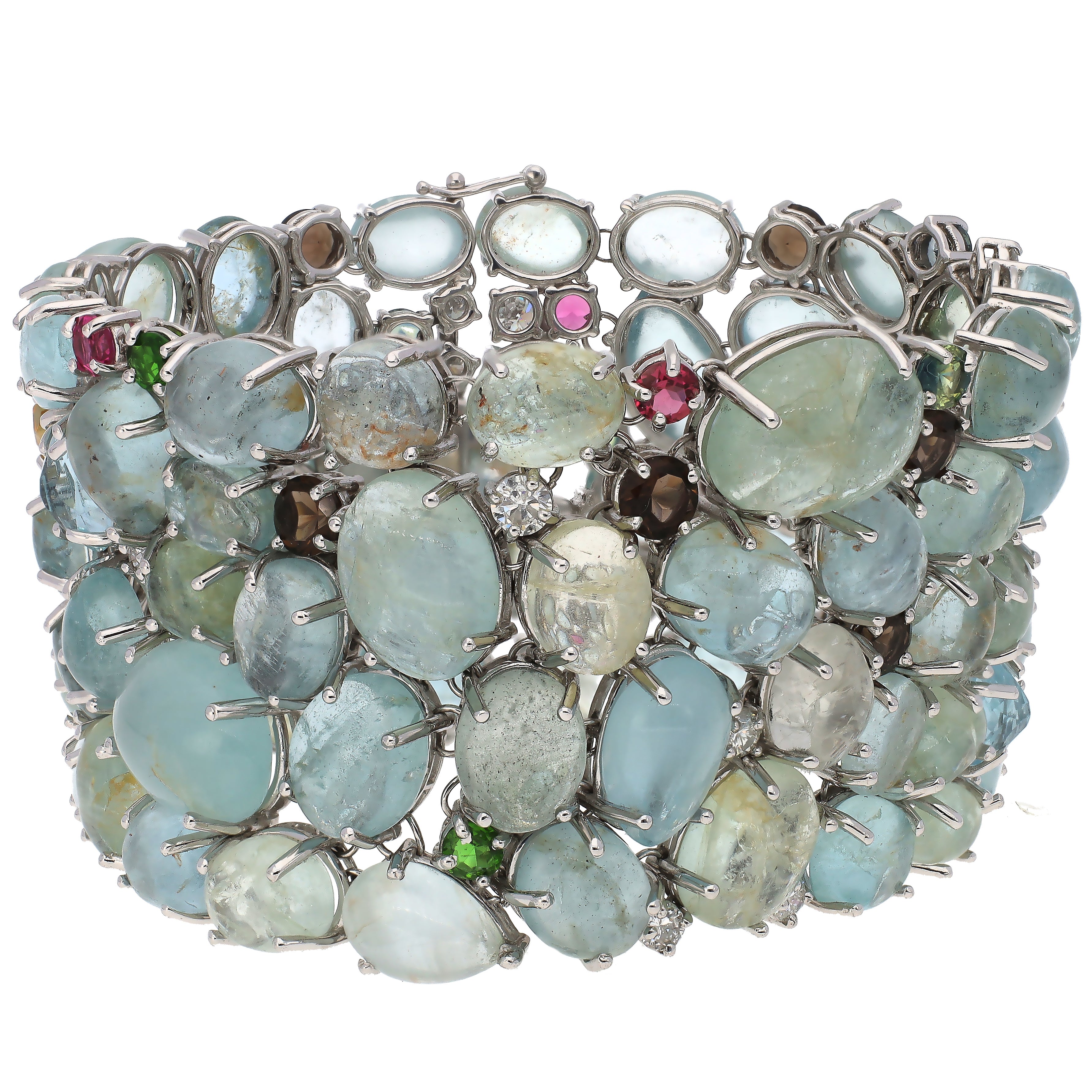18K White Gold Aquamarine, Diamond, and Colored Gemstone Bracelet