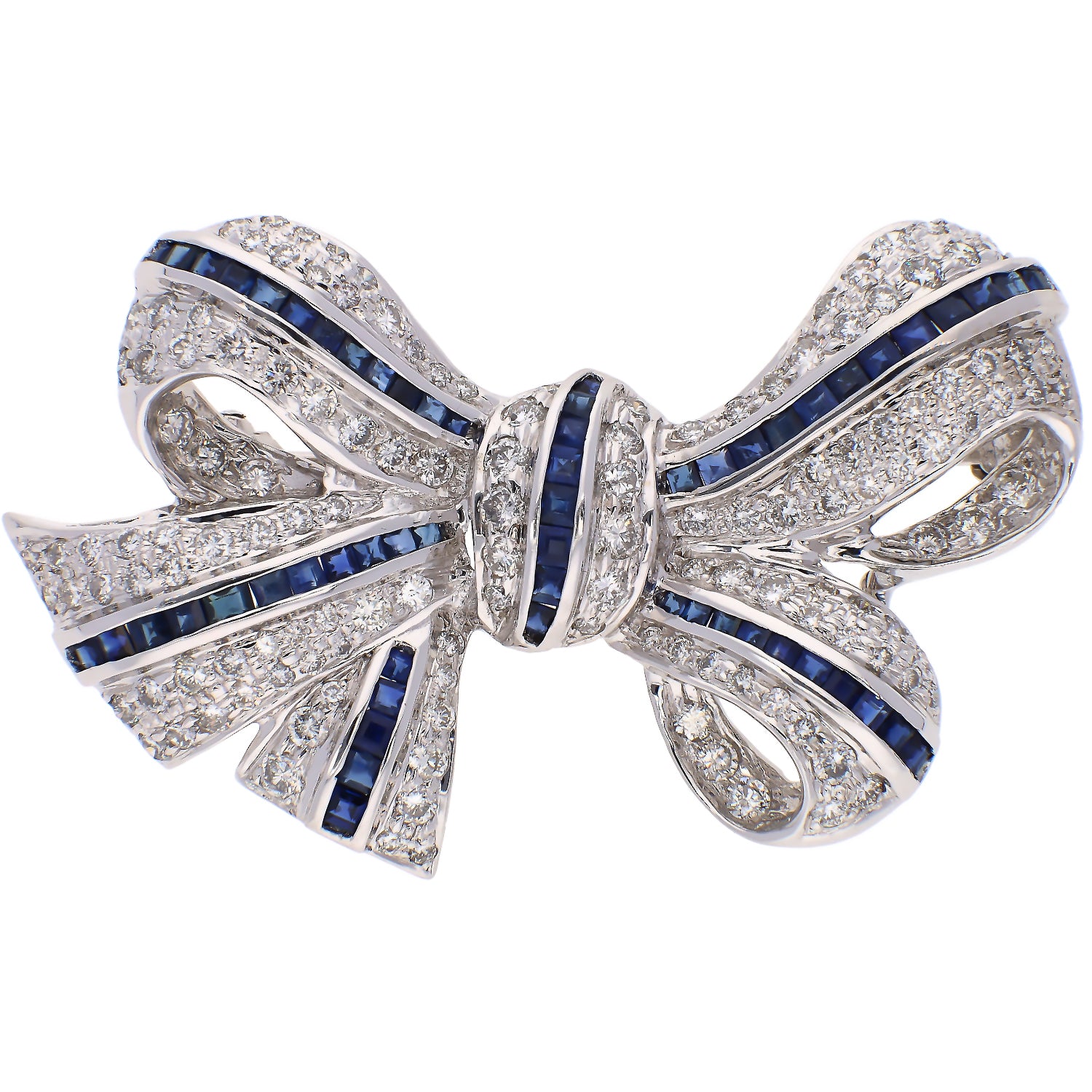 18K White Gold Diamond and Sapphire Bow Brooch/Pin