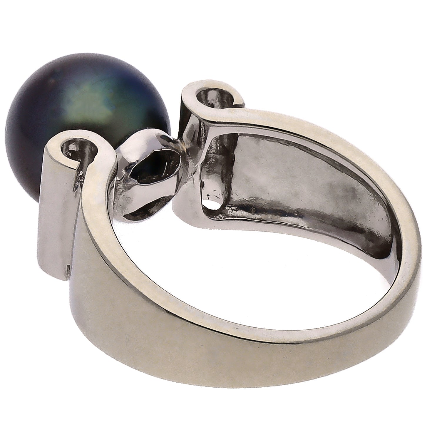 14K White Gold Black Cultured Pearl and Diamond Ring