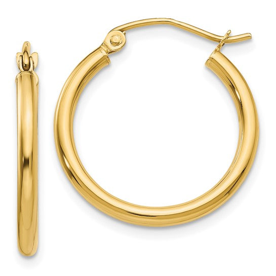 14K Yellow Gold Polish 20mm Tube Hoop Earrings