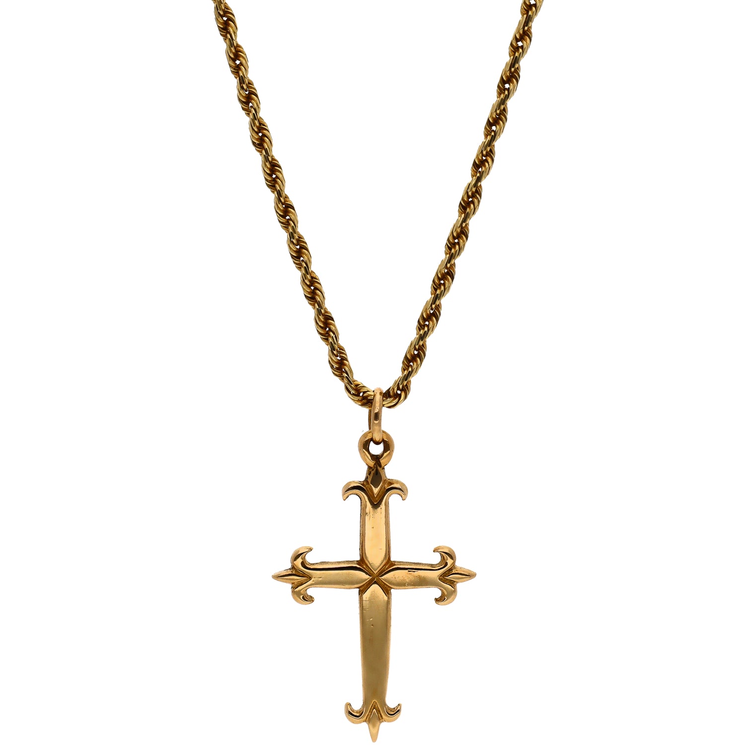 14K Yellow Gold Cross Pendant with Gold Rope Chain