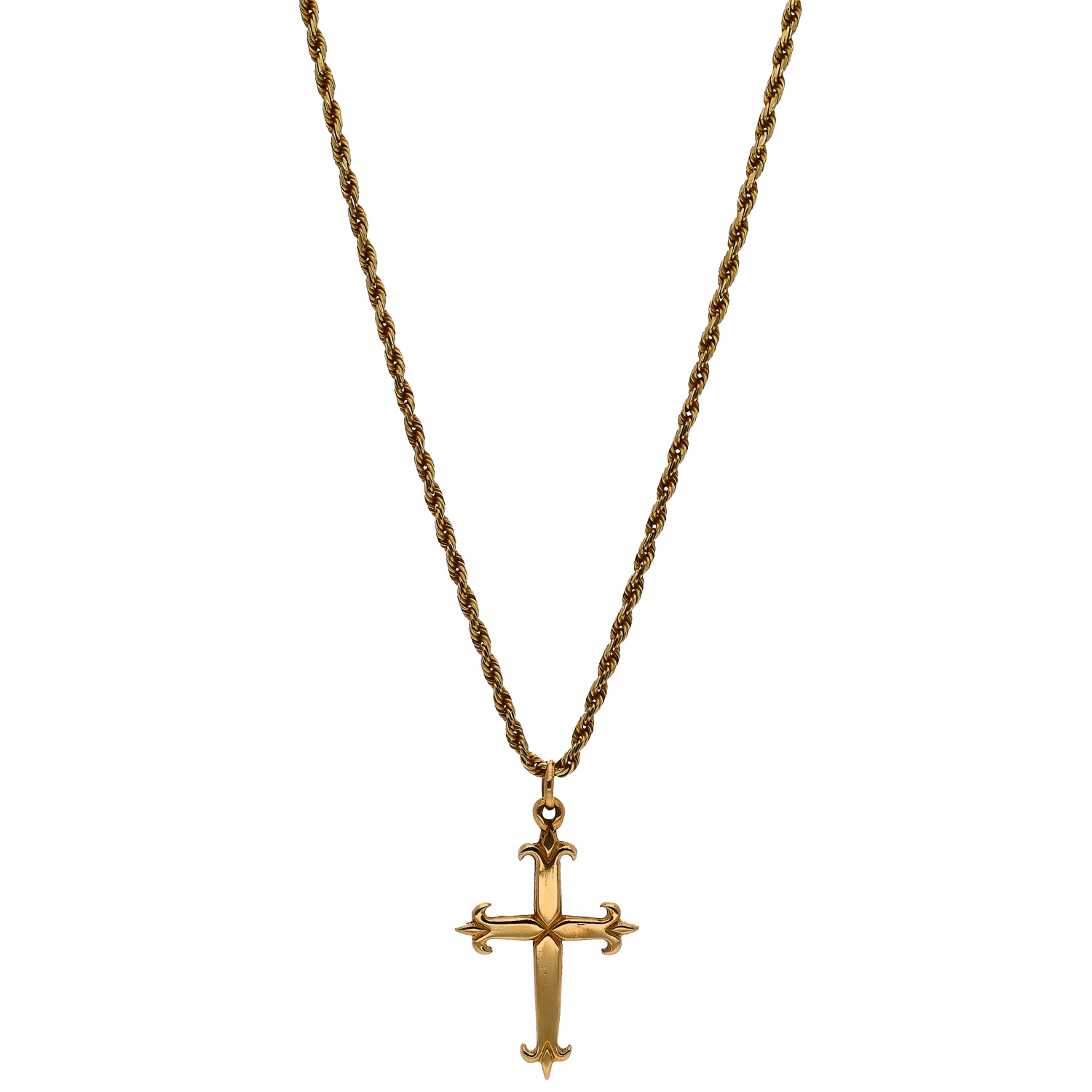 14K Yellow Gold Cross Pendant with Gold Rope Chain