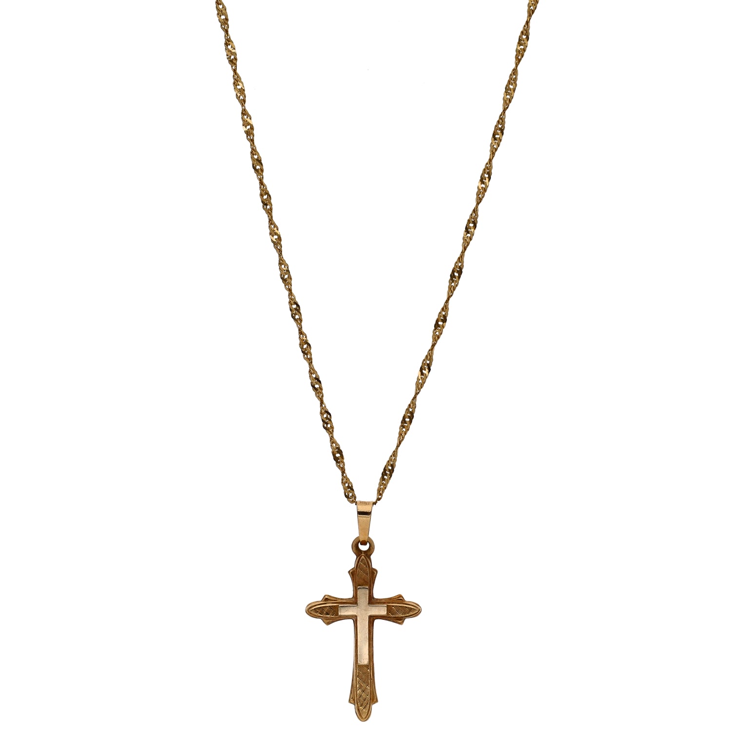 14K Yellow Gold Cross Necklace with 16 Inch Chain