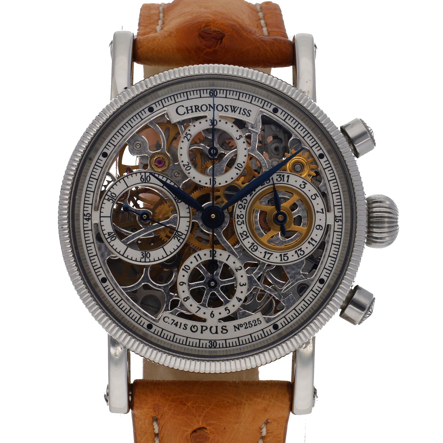 Chronoswiss Opus Skeleton Chronograph 38mm Steel Wristwatch with Box and Papers