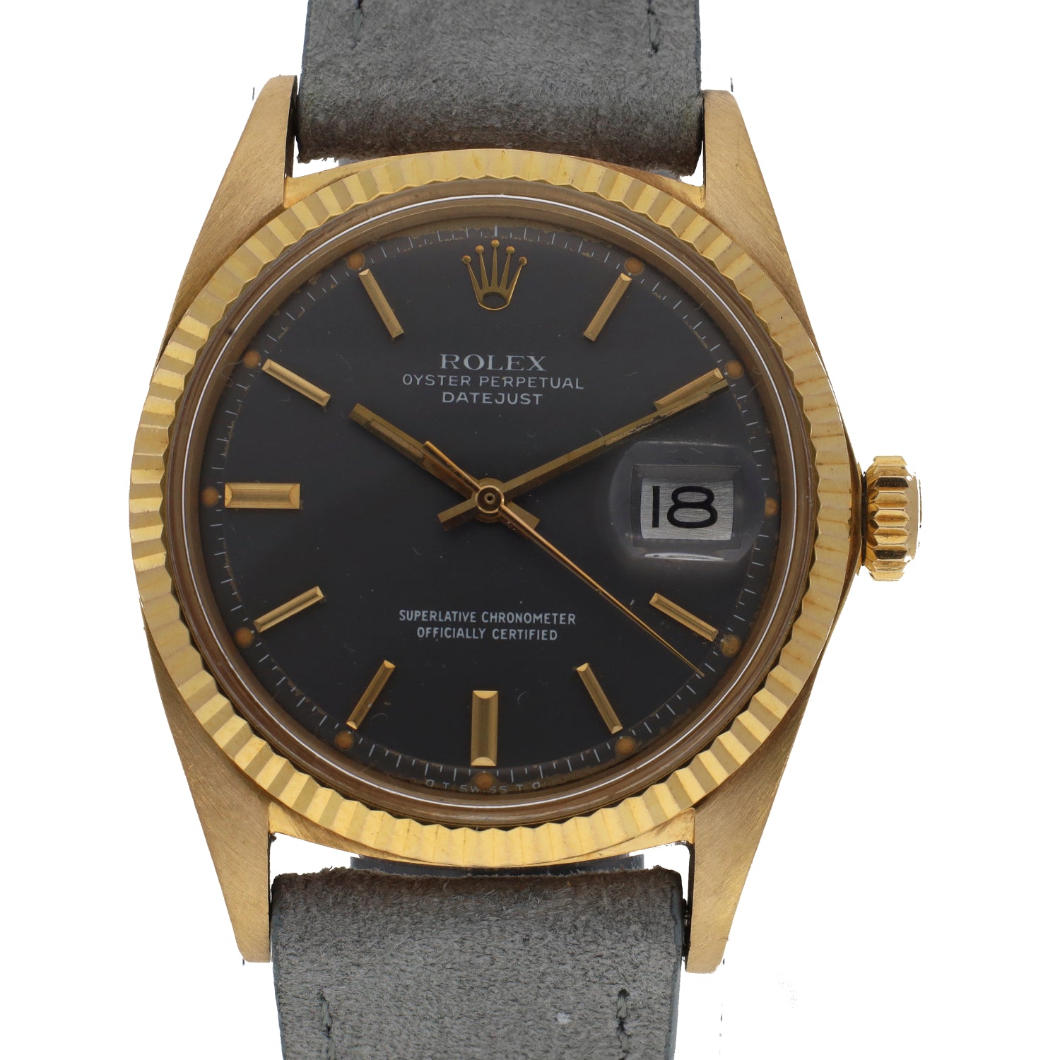 1969 Luxury Watch Datejust 1601 Gray Dial 36mm 18K Yellow Gold Wristwatch