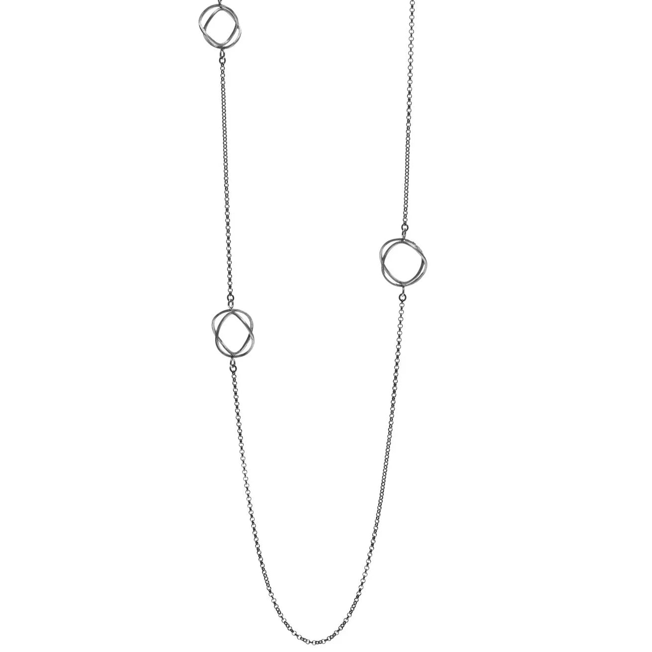 Mysterium Collection Sterling Silver and Oxidized Sterling Silver Double Wavy Stations Necklace