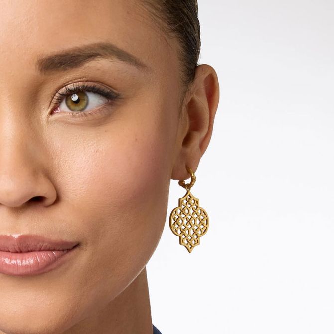 Julie Vos Helene 24k Gold Plated Statement Hoop and Charm Earrings