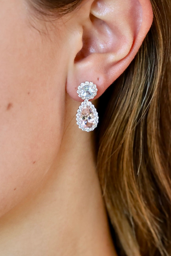 14K White Gold Aquamarine, Morganite & Diamond Mixable Dangle Earrings - Custom Design
