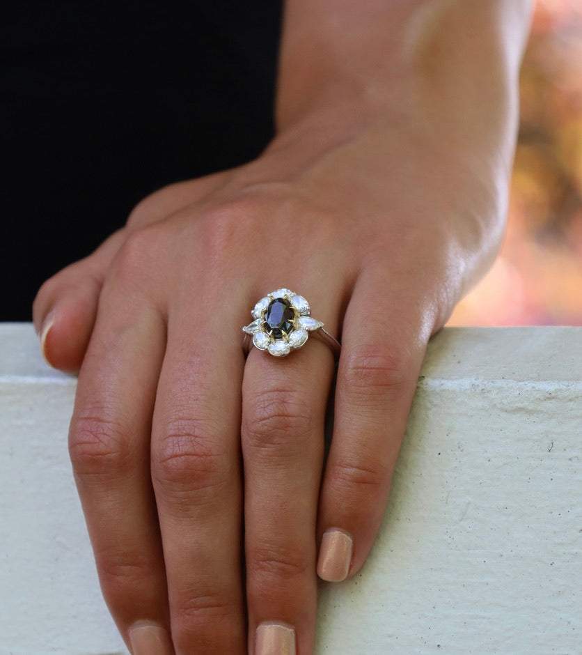 18K White and Yellow Gold Oval Alexandrite and Diamond Custom Design Ring