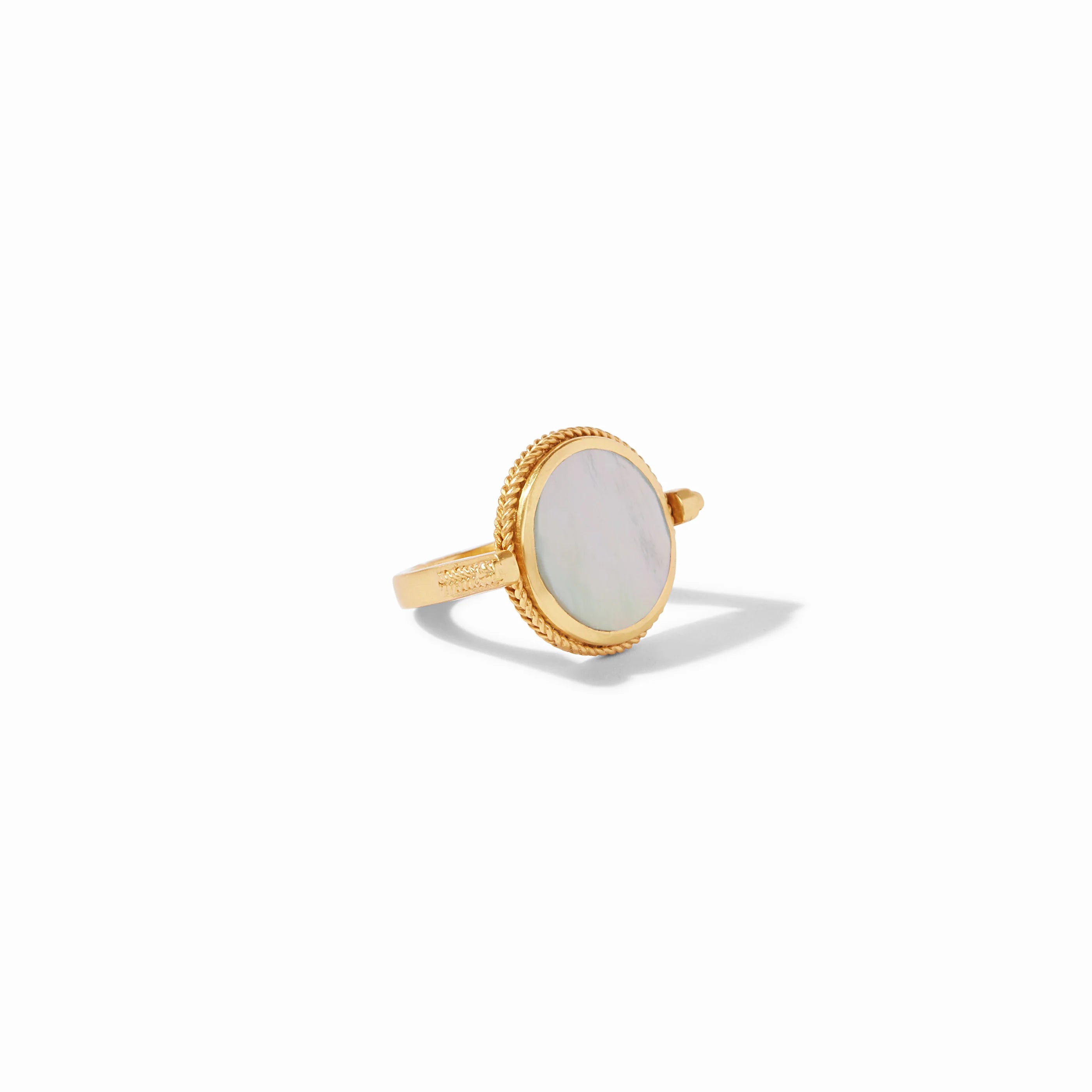 Julie Vos 24K Gold Plate Coin and Mother of Pearl Revolving Ring Size 7