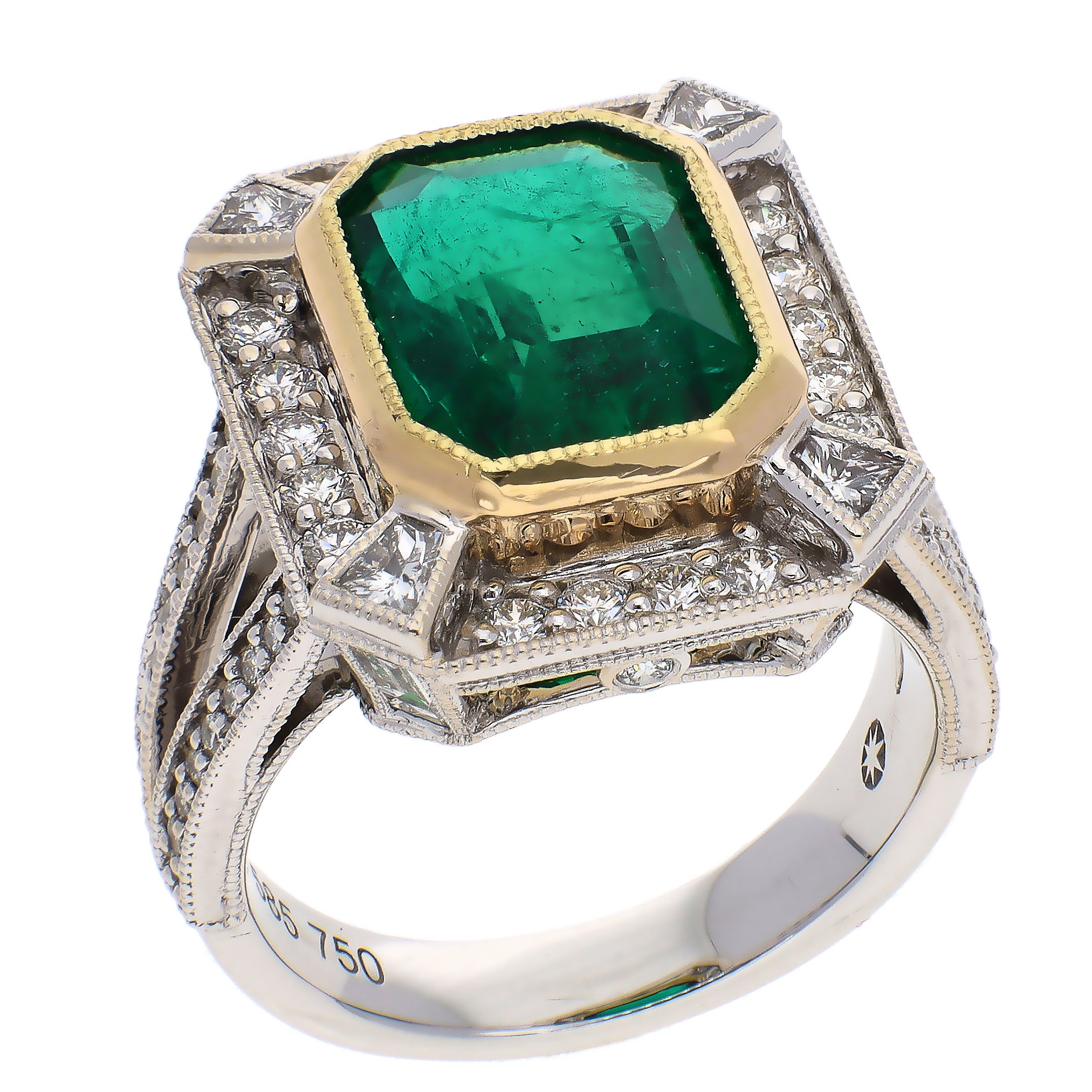 14K White and Yellow Gold Emerald and Diamond Custom Design Ring