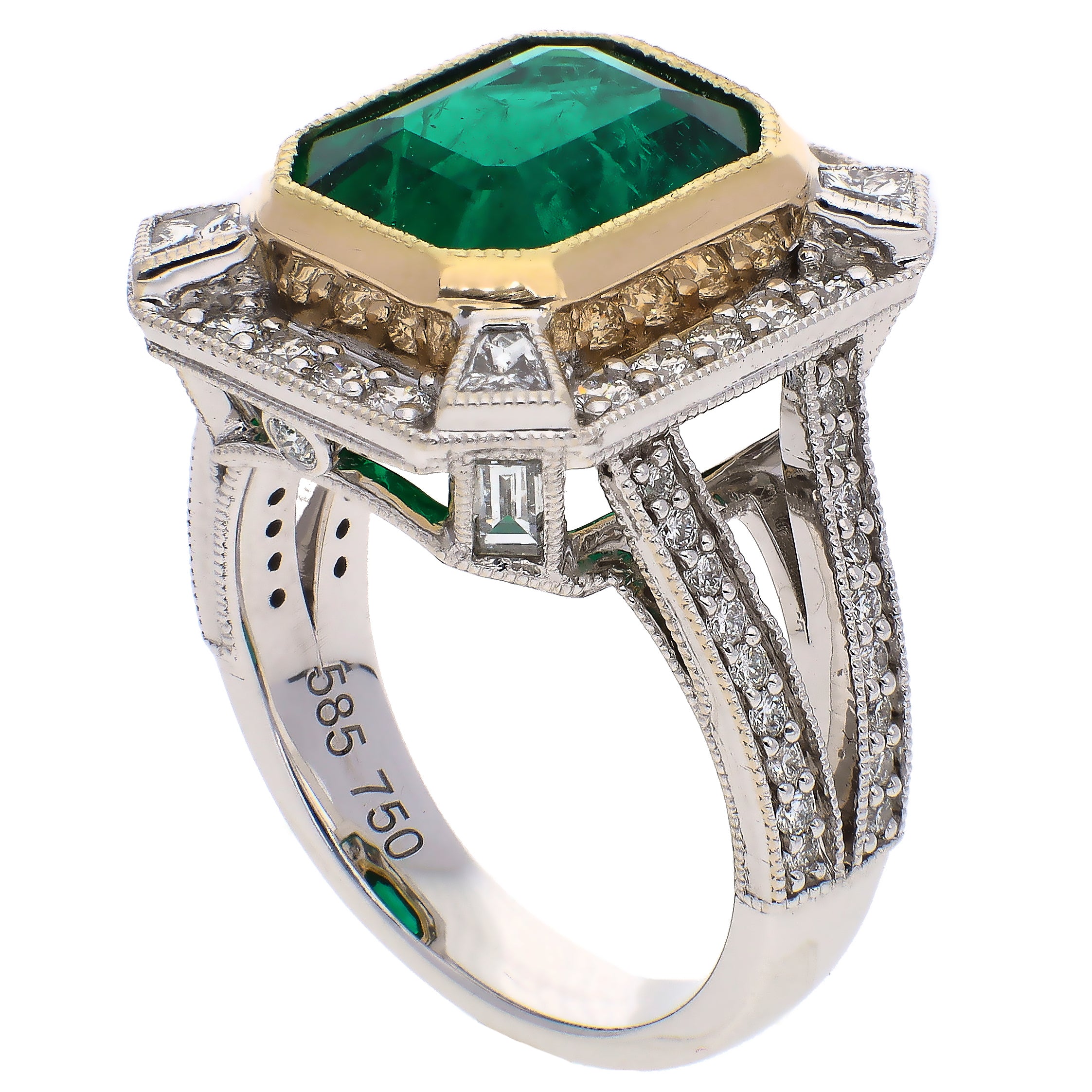 14K White and Yellow Gold Emerald and Diamond Custom Design Ring
