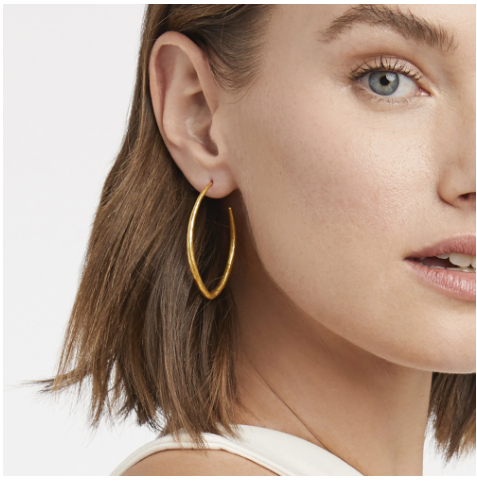 Julie Vos Fleur-De-Lis  Lightly Hammered Shimmering Oval Hoop Earrings