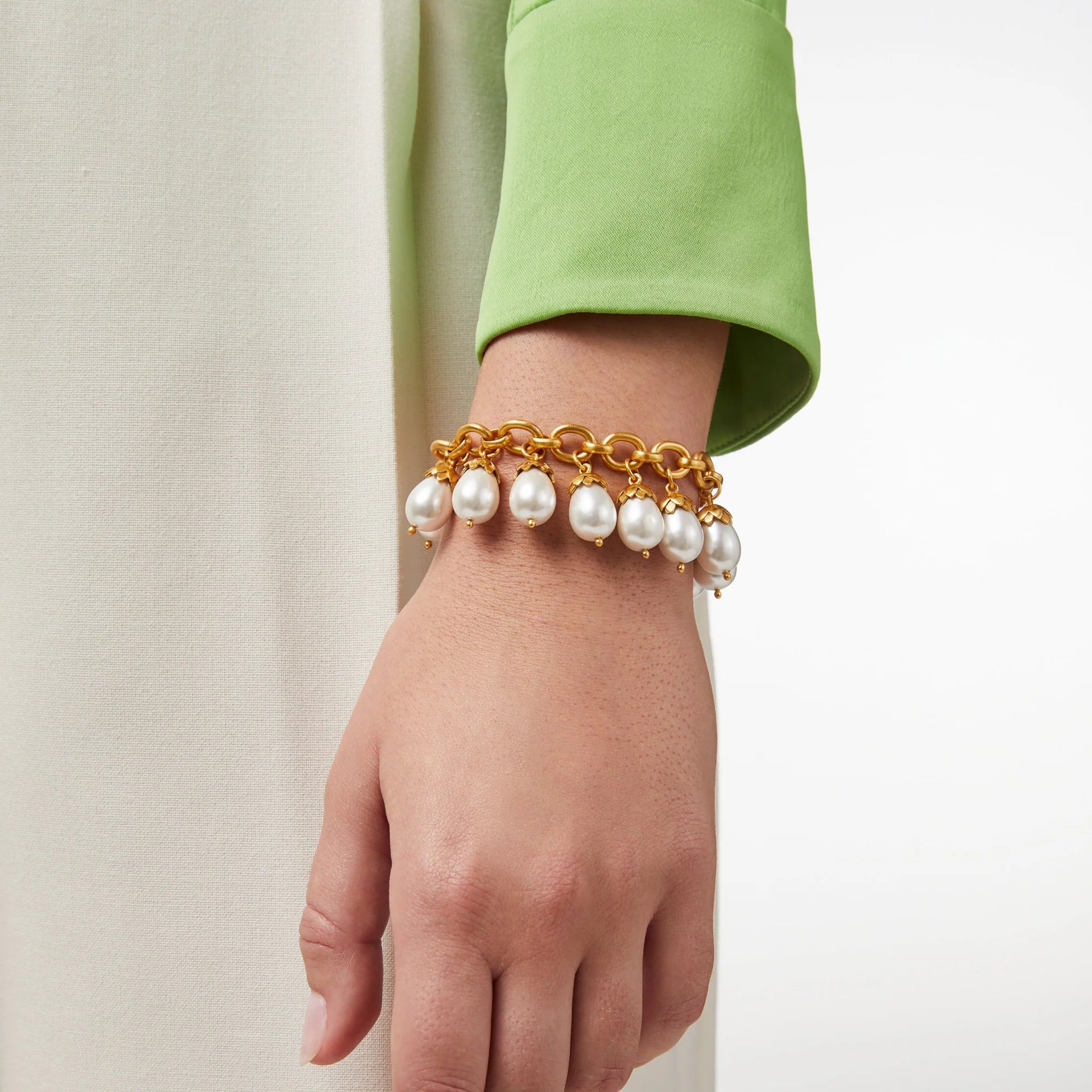 Julie Vos 24K Gold Plated Flora Pearl Charm Bracelet