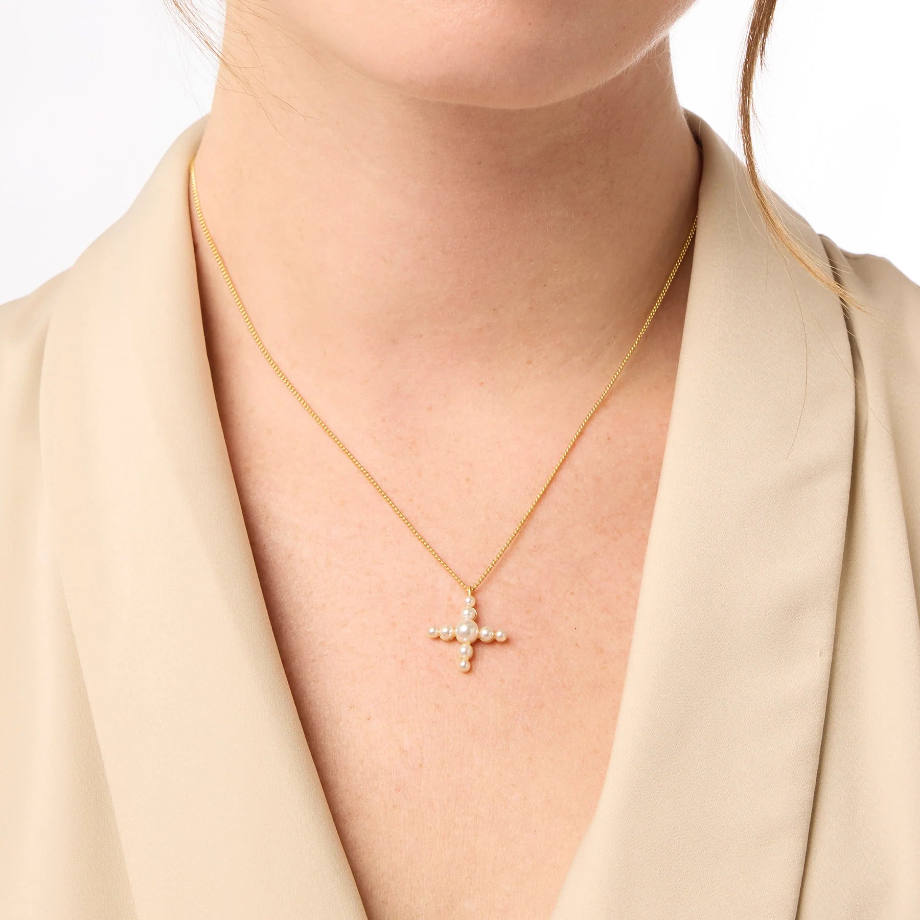 Julie Vos Gumdrop Pearl Cross Delicate 19 Inch Necklace