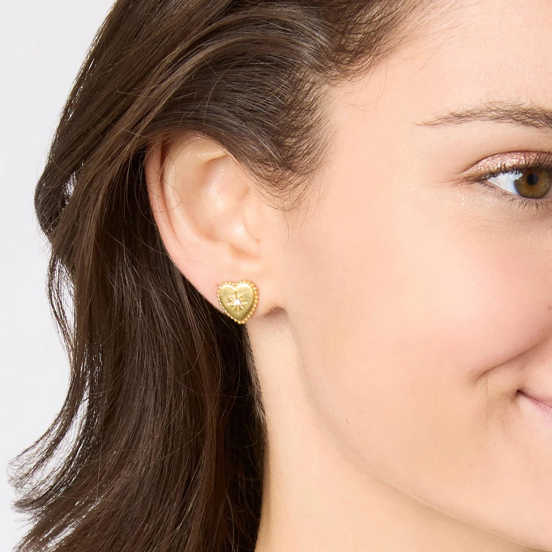 Julie Vos 24K Gold Plated Heart Stud Earrings with Cubic Zirconia Stones