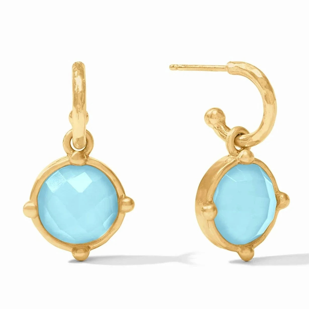 Julie Vos Honeybee Hoop and Charm Iridescent Capri Blue 24K Gold Plated Earrings