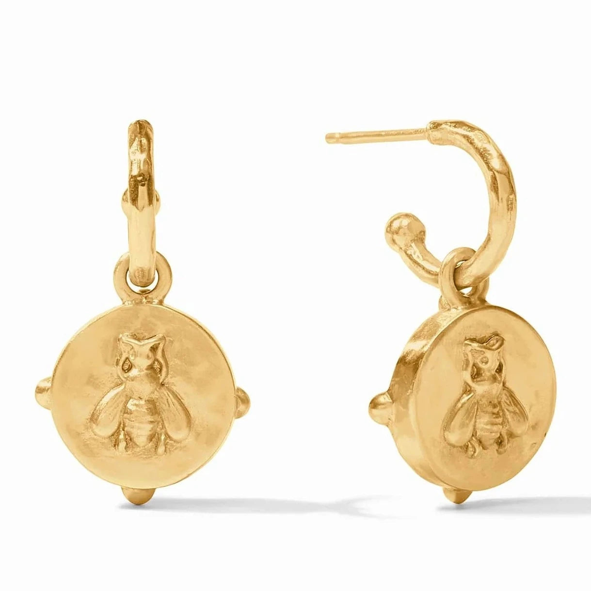 Julie Vos Honeybee Hoop and Charm Iridescent Capri Blue 24K Gold Plated Earrings