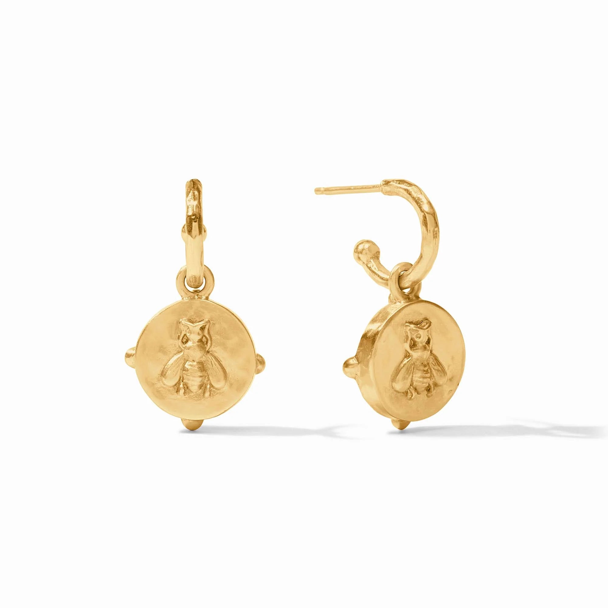 Julie Vos 24K Gold Plated Honeybee Hoop and Charm Earrings Ruby Red