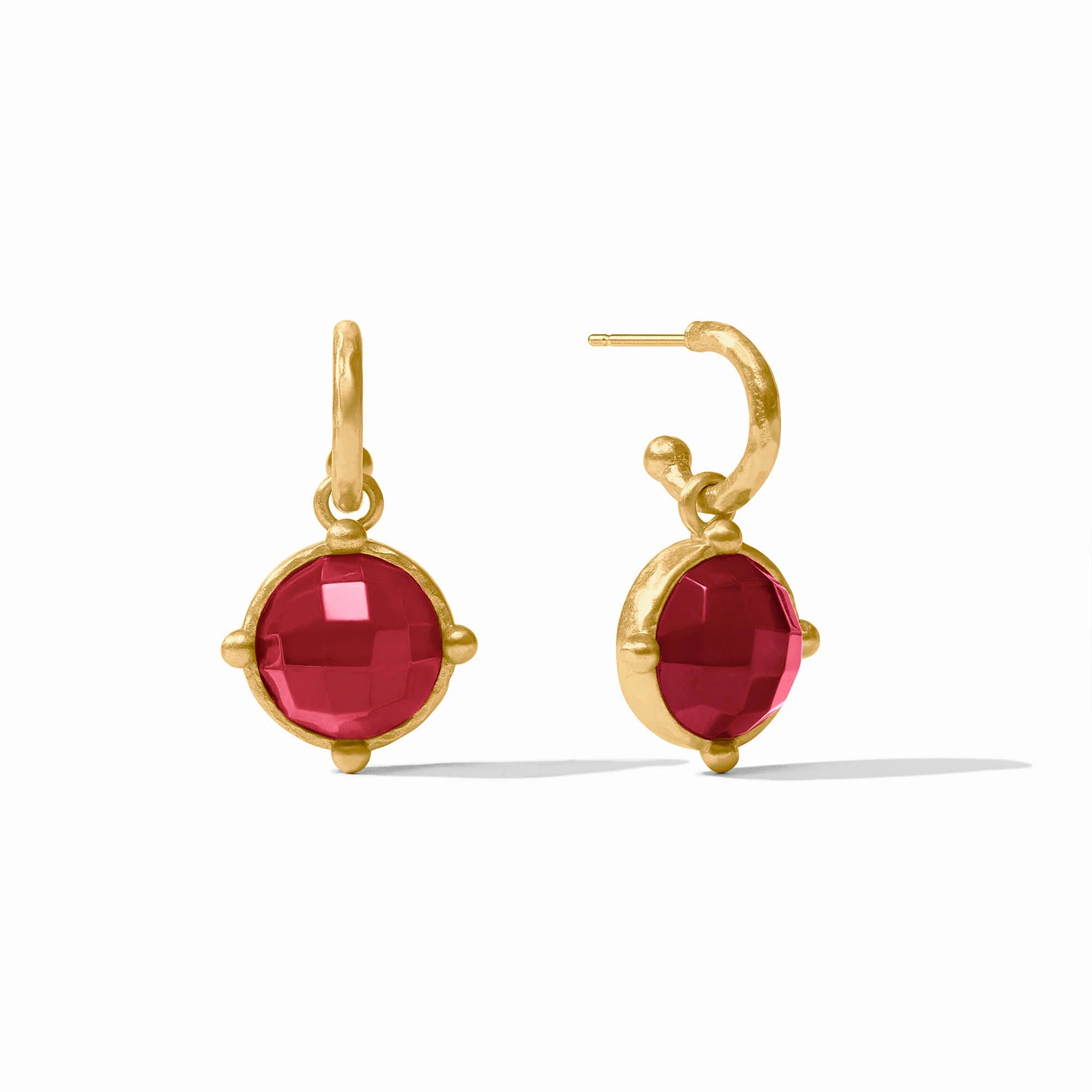 Julie Vos 24K Gold Plated Honeybee Hoop and Charm Earrings Ruby Red