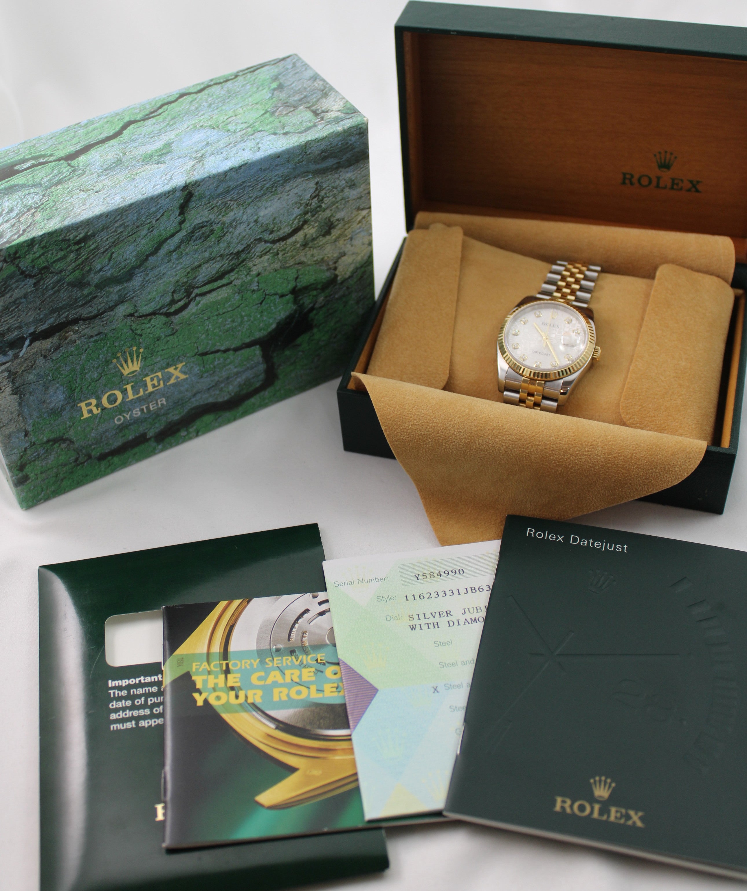Rolex Datejust Jubilee Diamond Dial 36mm Two Tone Stainless Steel and 18K watch with Box and Papers