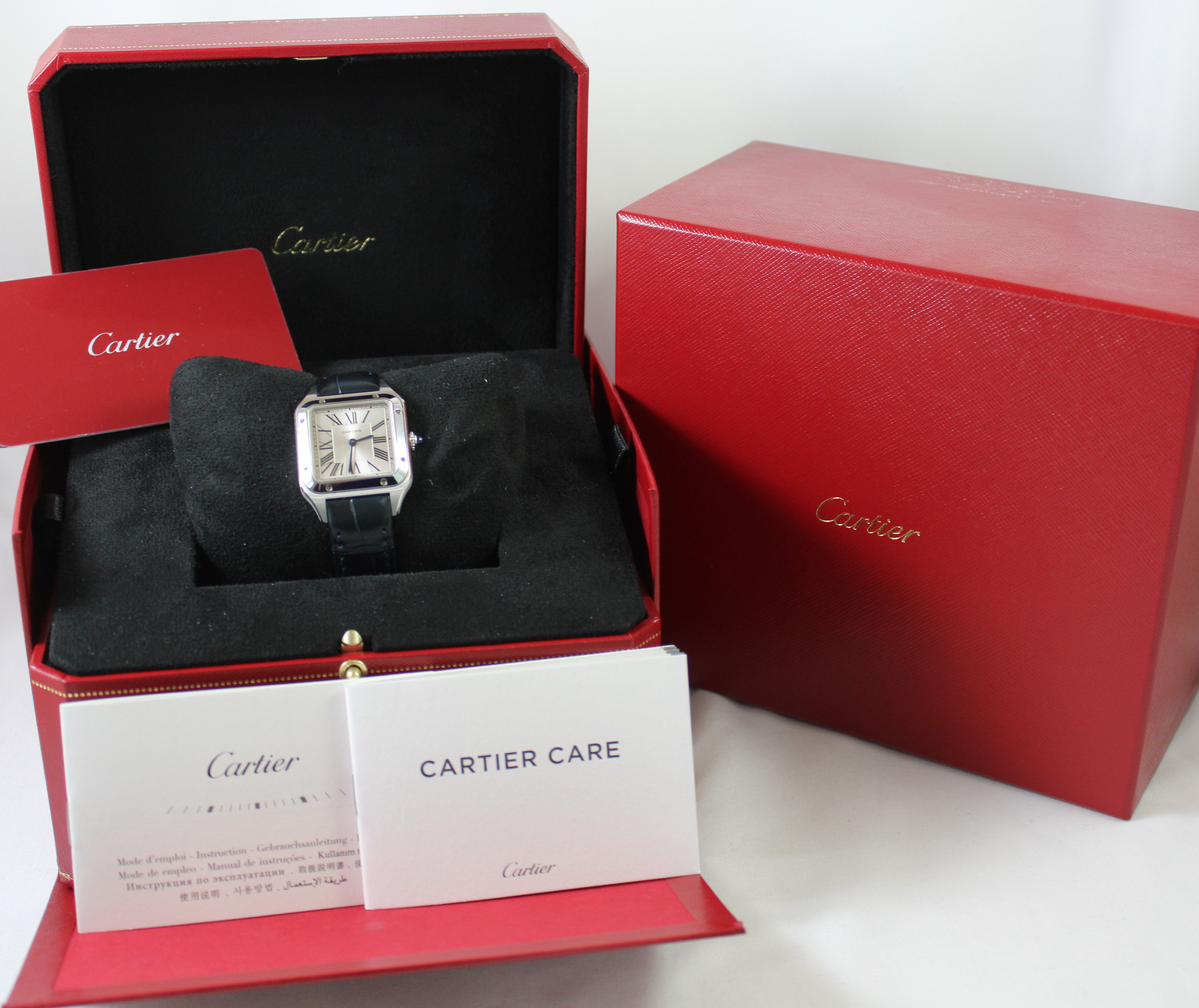 Cartier Santos-Dumont Quartz 27mm Stainless Steel Blue Leather Strap Wristwatch