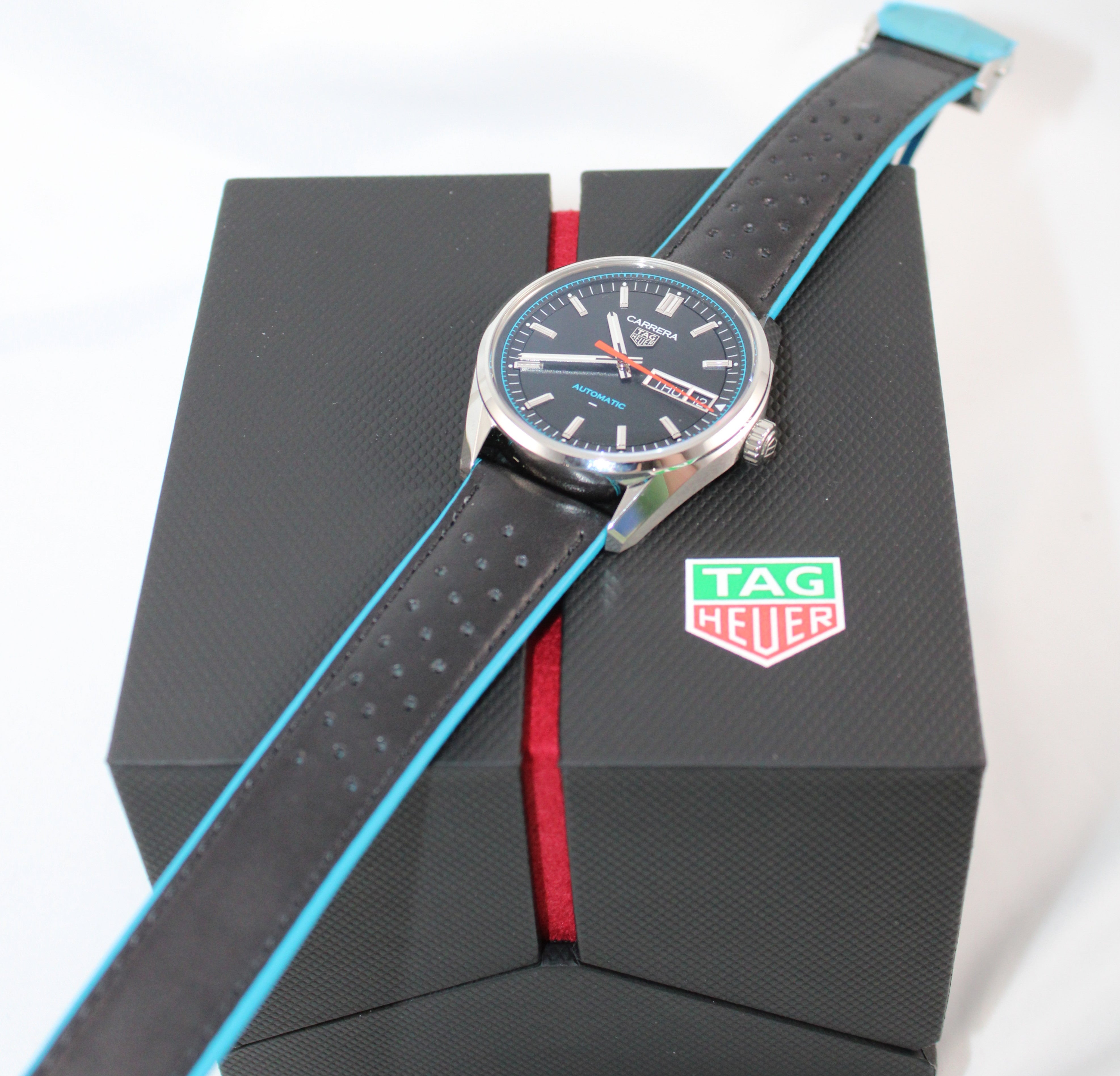 TAG Heuer Carrera Automatic 41mm Steel WDA2110 Watch with Black and Blue Leather Strap