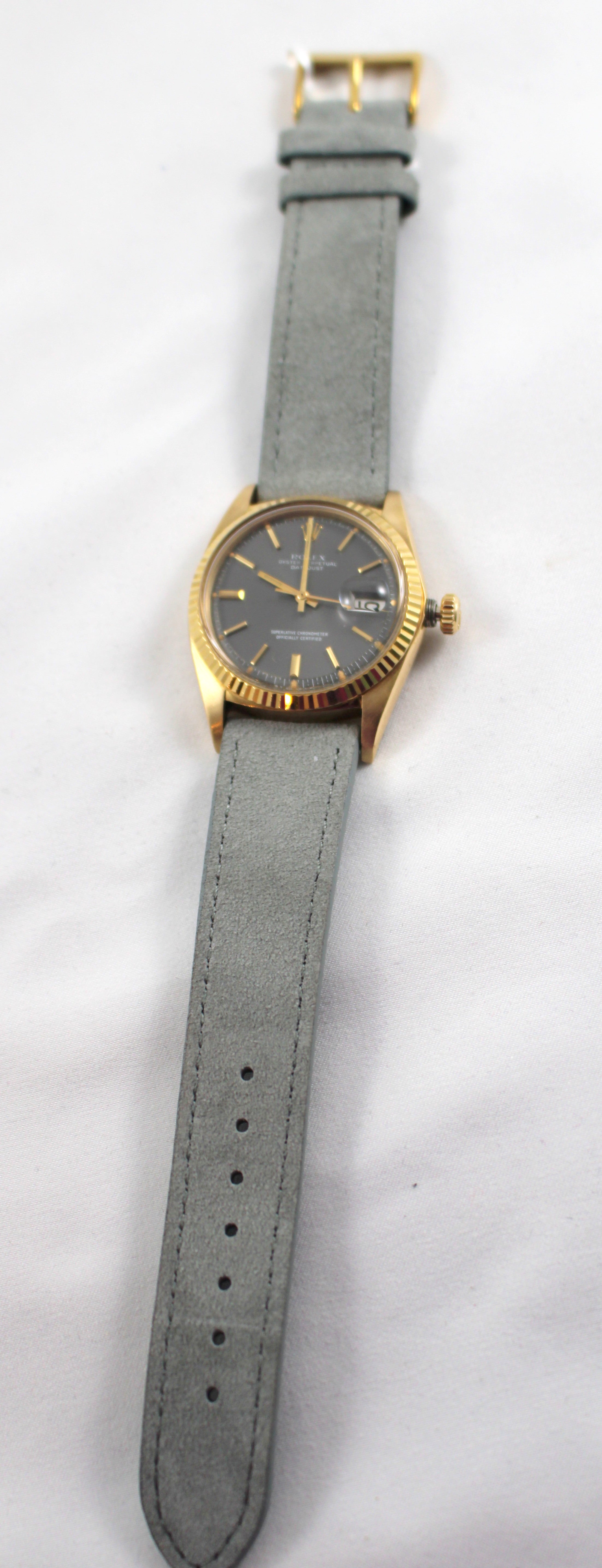1969 Luxury Watch Datejust 1601 Gray Dial 36mm 18K Yellow Gold Wristwatch