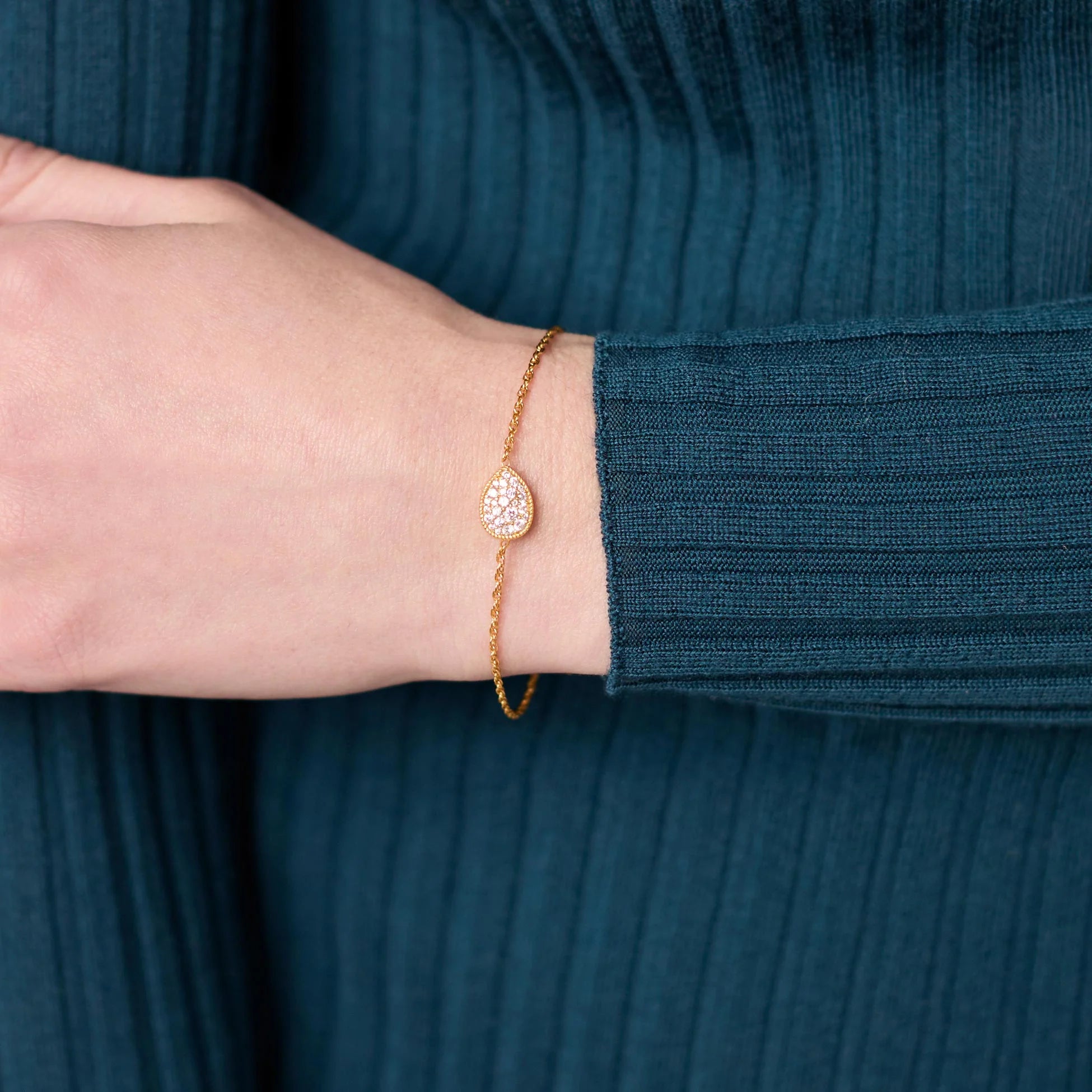 Julie Vos 24K Gold Plated Pavé CZ Teardrop Delicate Chain Bracelet