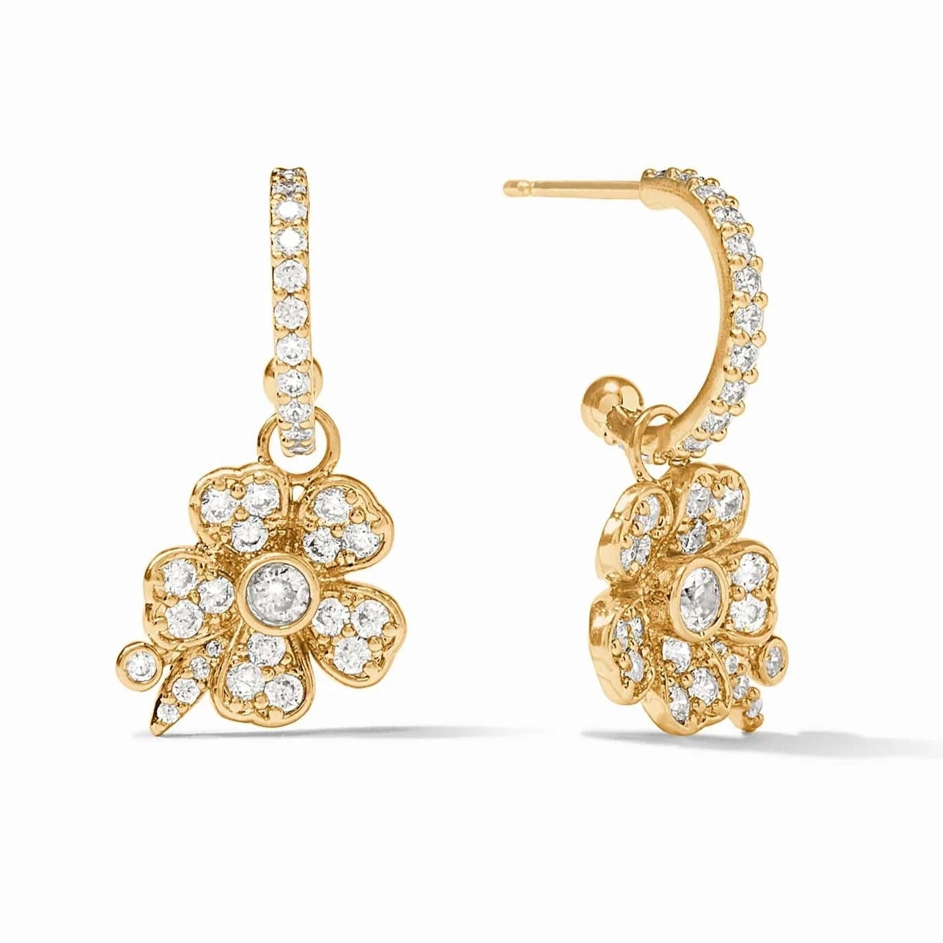 Julie Vos 24K Gold Plated Laurel Hoop and Charm Earring with Cubic Zirconia