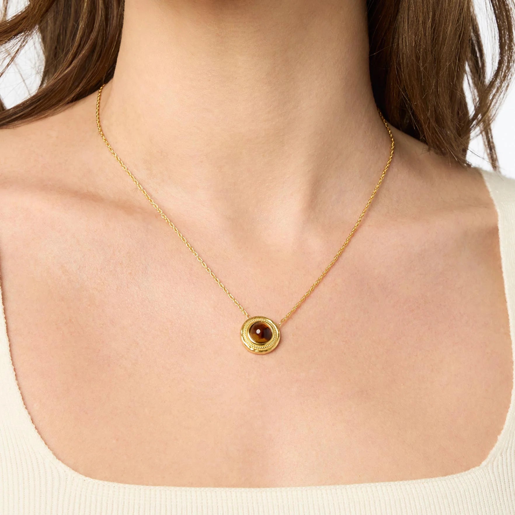 Julie Vos Madison Delicate Tortoiseshell Pendant 24K Gold Plated Necklace