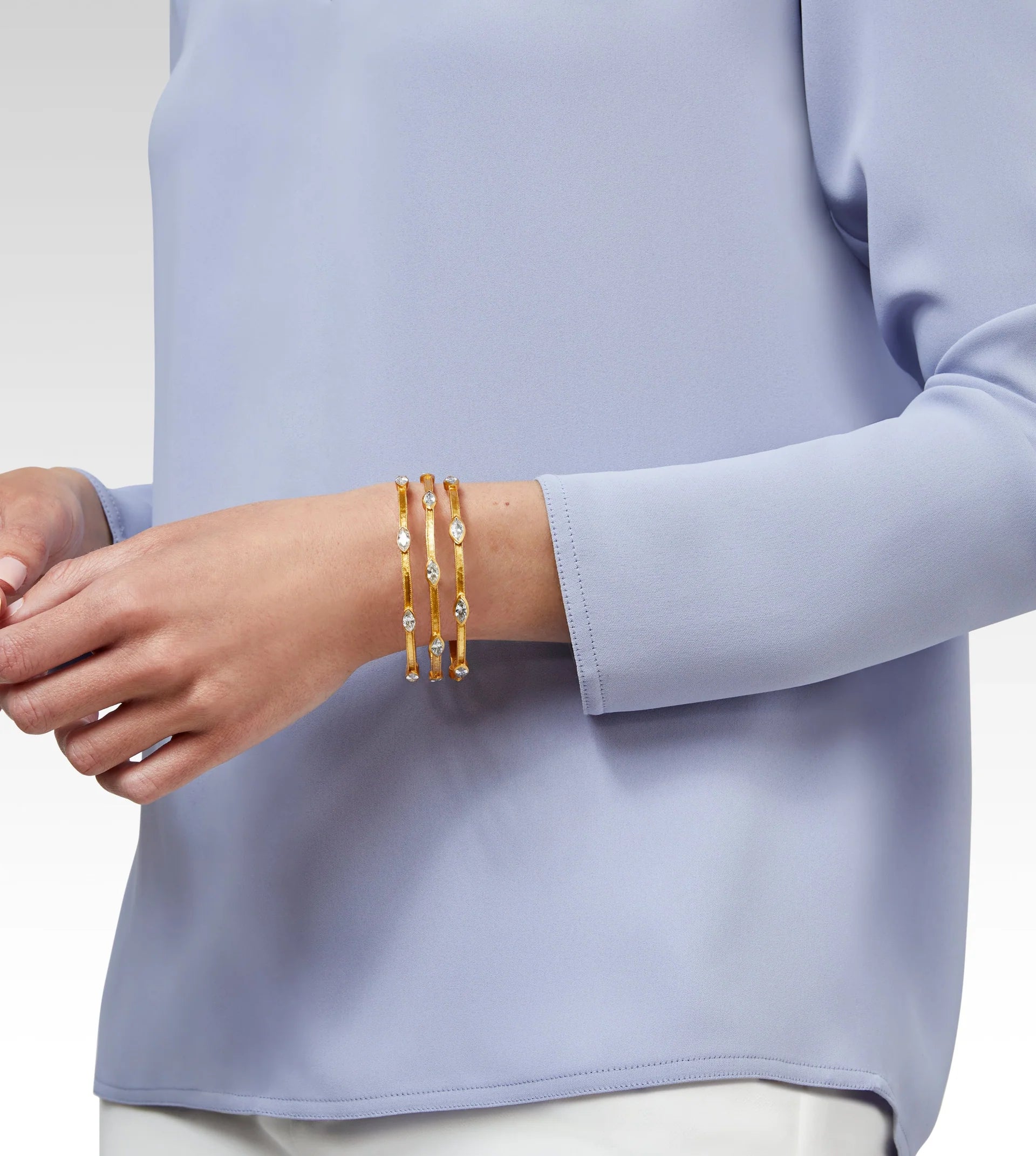 Julie Vos 24K Gold Plated Monaco Bangle Bracelet with Chalcedony Blue Stones, Large