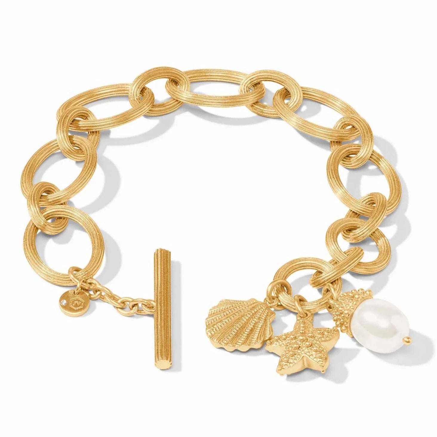 Julie Vos 24K Gold Plated Sanibel Charm Link Bracelet with Shell Pearl