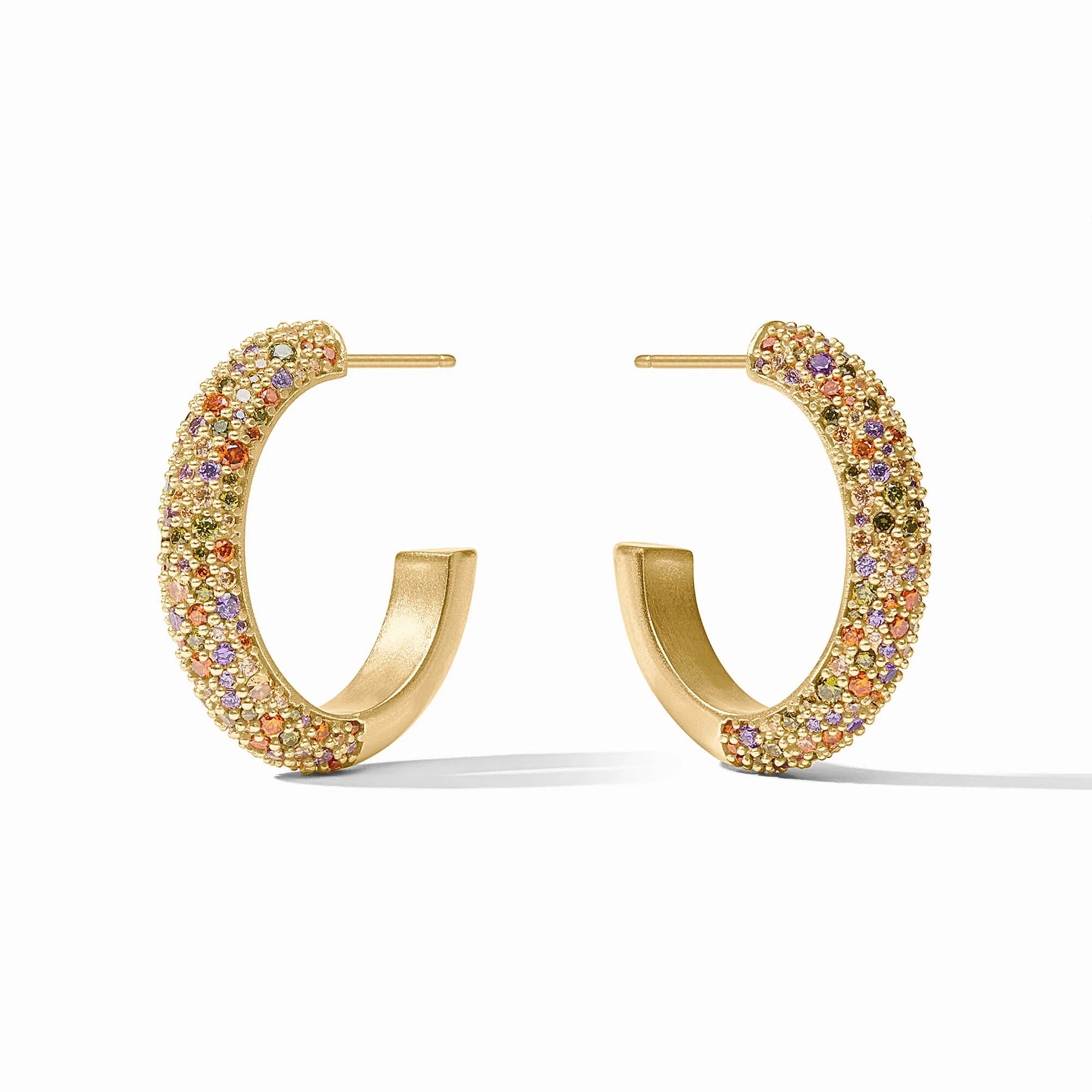 Julie Vos Stardust Multi-Colored Stone 24K Gold Plated Hoop Earrings