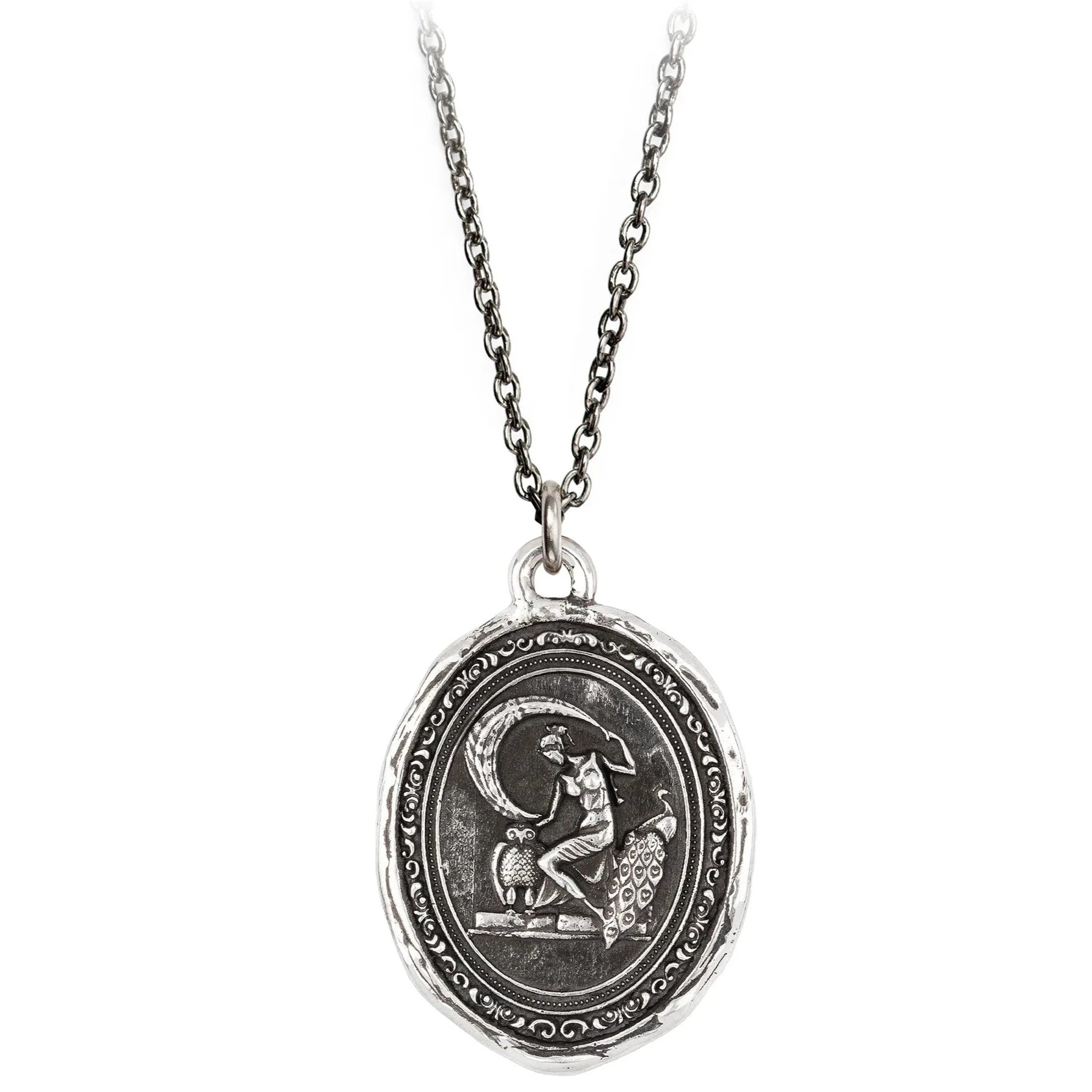Pyrrha Sterling Silver "Athena Goddess" Talisman Pendant on 22" Medium Cable Chain Necklace