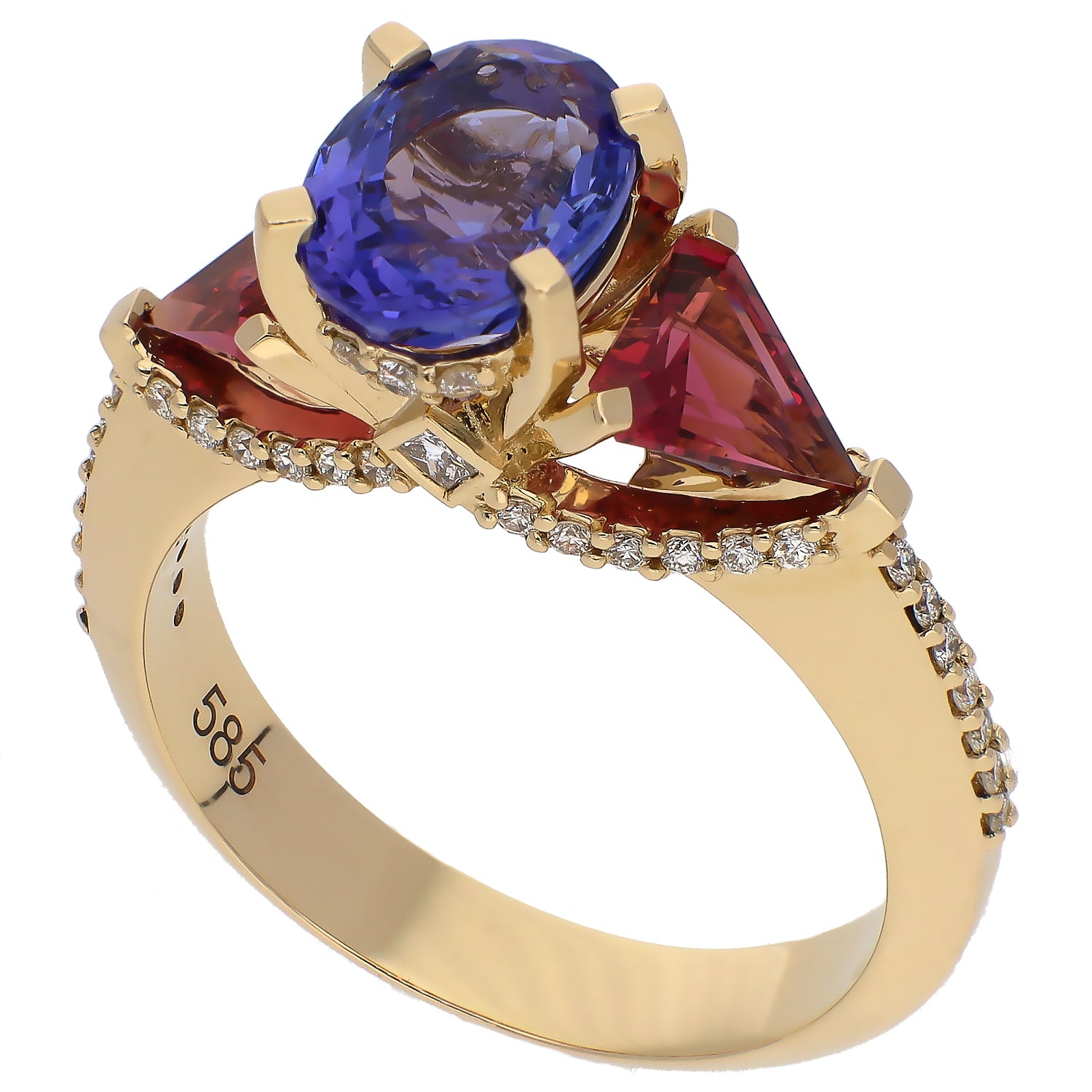 14K Yellow Gold Tanzanite and Rhodolite Garnet Ring Custom Design by Holly Reyome