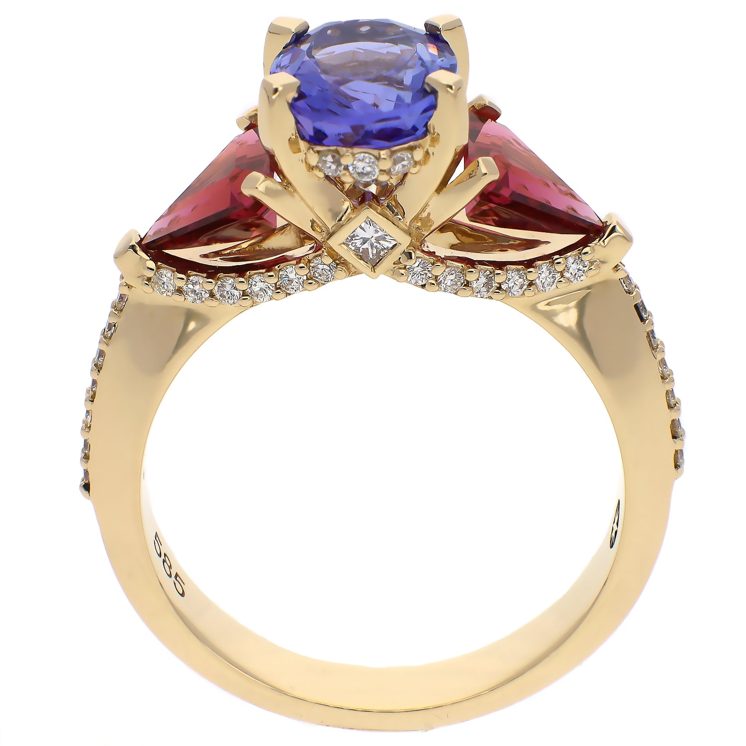 14K Yellow Gold Tanzanite and Rhodolite Garnet Ring Custom Design by Holly Reyome