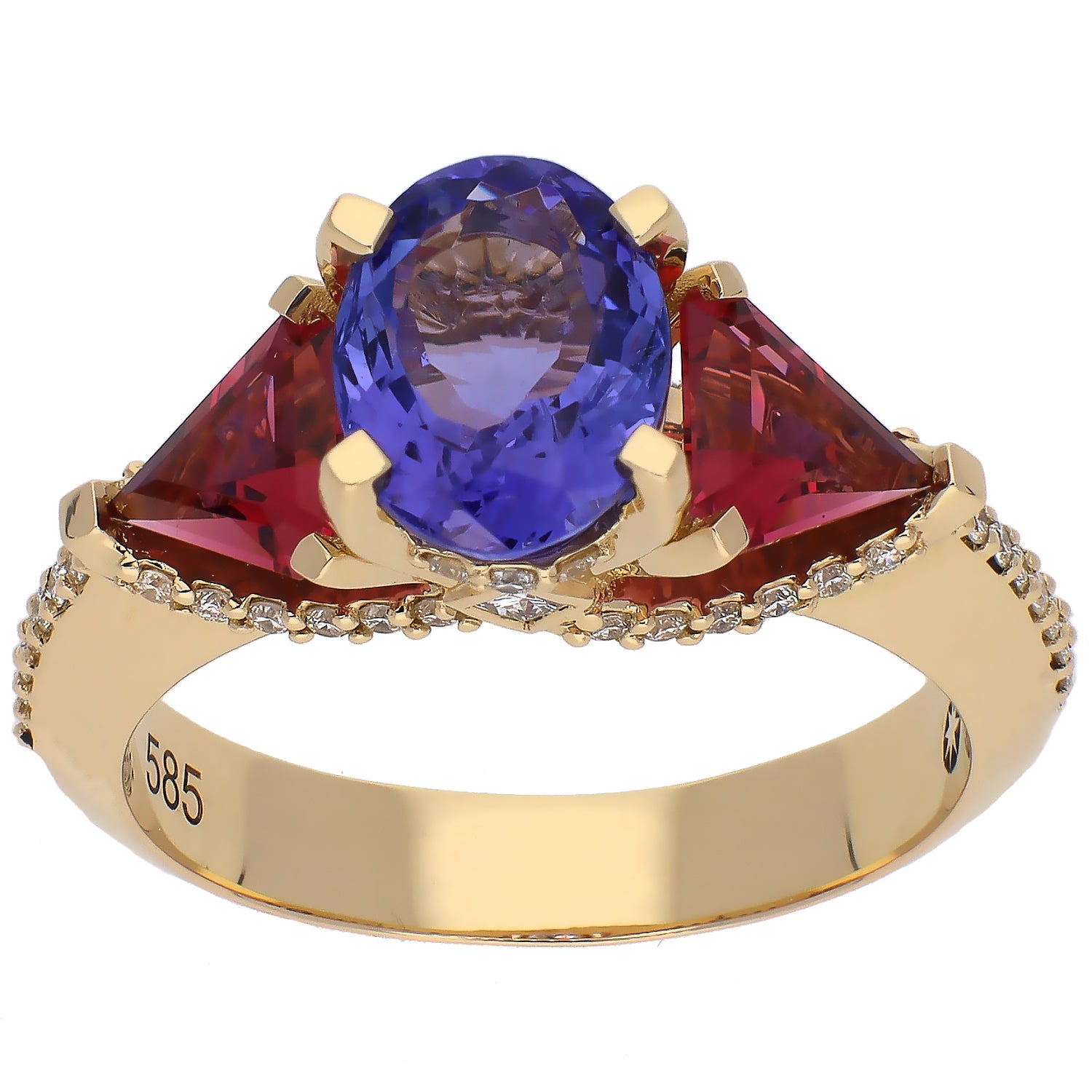 14K Yellow Gold Tanzanite and Rhodolite Garnet Ring Custom Design by Holly Reyome